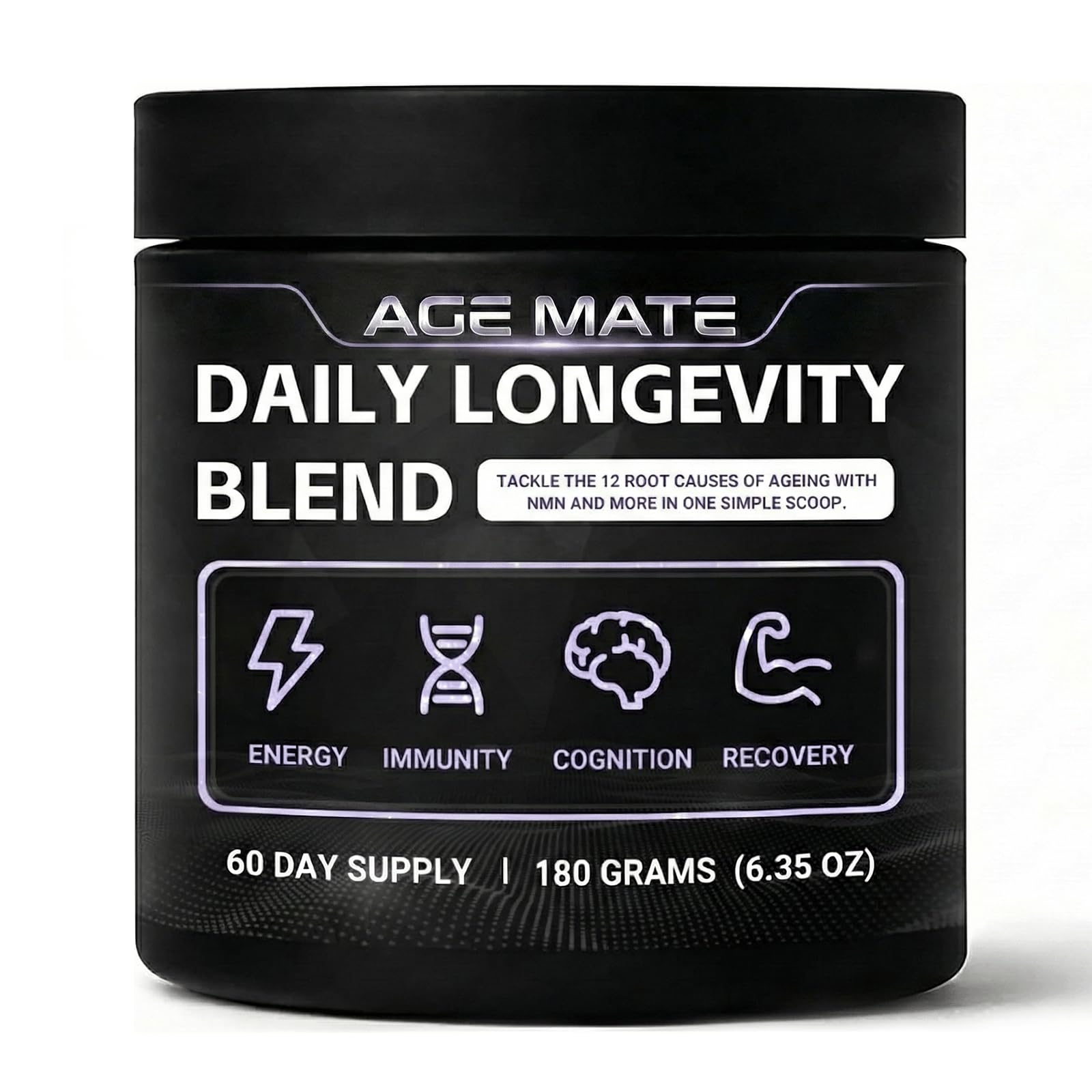 Age Mate Daily Longevity Blend Powder, Sugar Free Prebiotic Fiber, Supports Energy Levels, 6.35 oz
