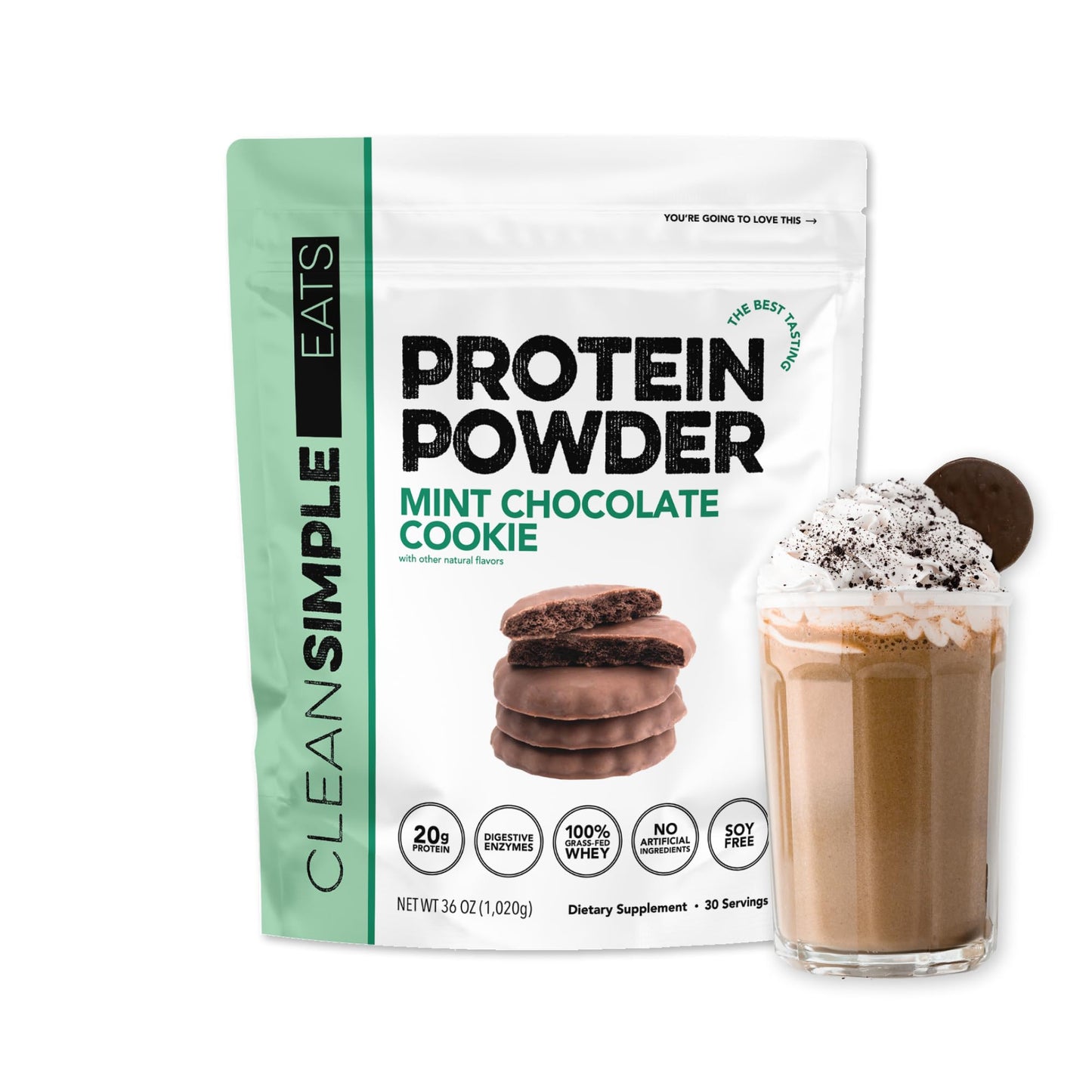 Clean Simple Eats Whey Isolate Protein Powder, Mint Chocolate Cookie, 36 Servings