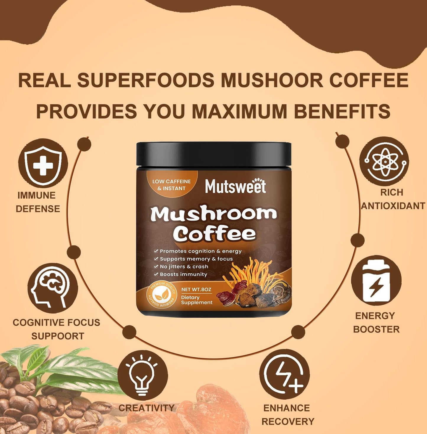 Mutsweet Mushroom Coffee Powder, 8 oz