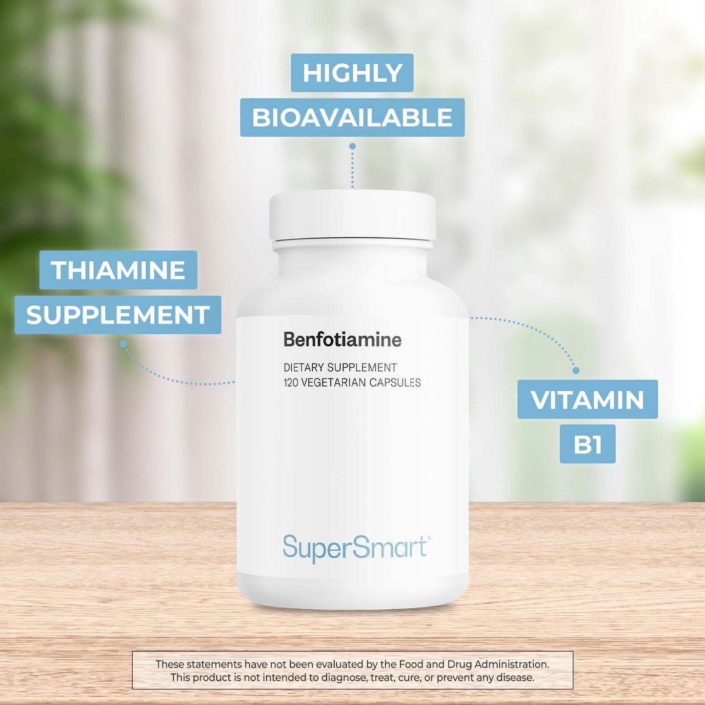 Supersmart Benfotiamine 320mg per Day (High Potency) Bioavailable Thiamine Vitamin B1 Benfotiamine Supplement Capsules, 120 Count