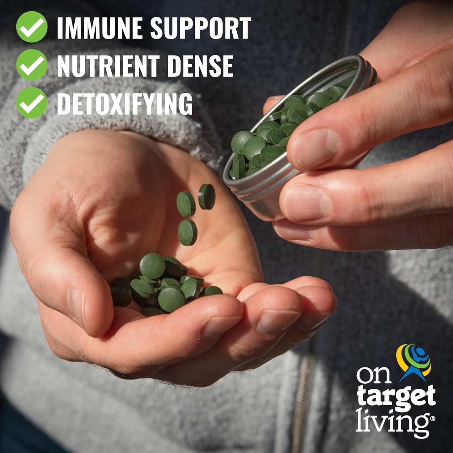 On Target Living Spirulina Chlorella + CGF Supergreen Tablets 1000 Count