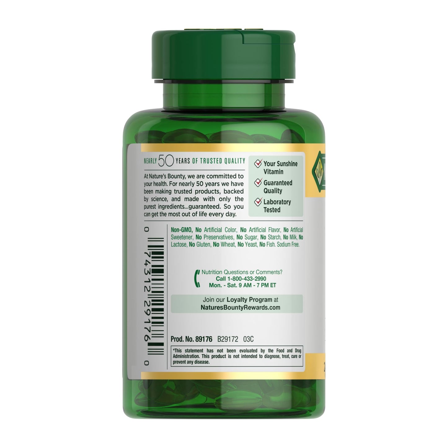Nature's Bounty Vitamin D3 5000 IU Softgels, 240 Softgels
