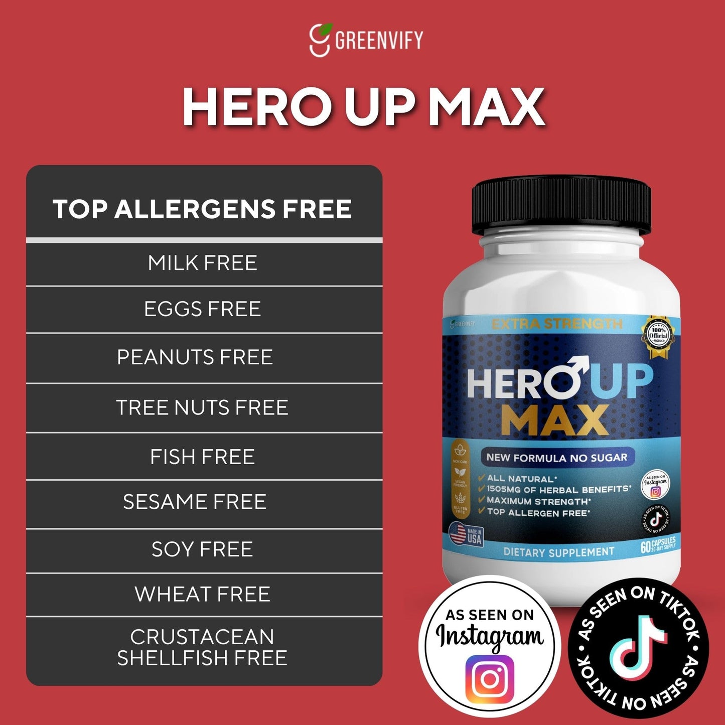 GREENVIFY Hero UP MAX Maca Root Supplement Capsules 60