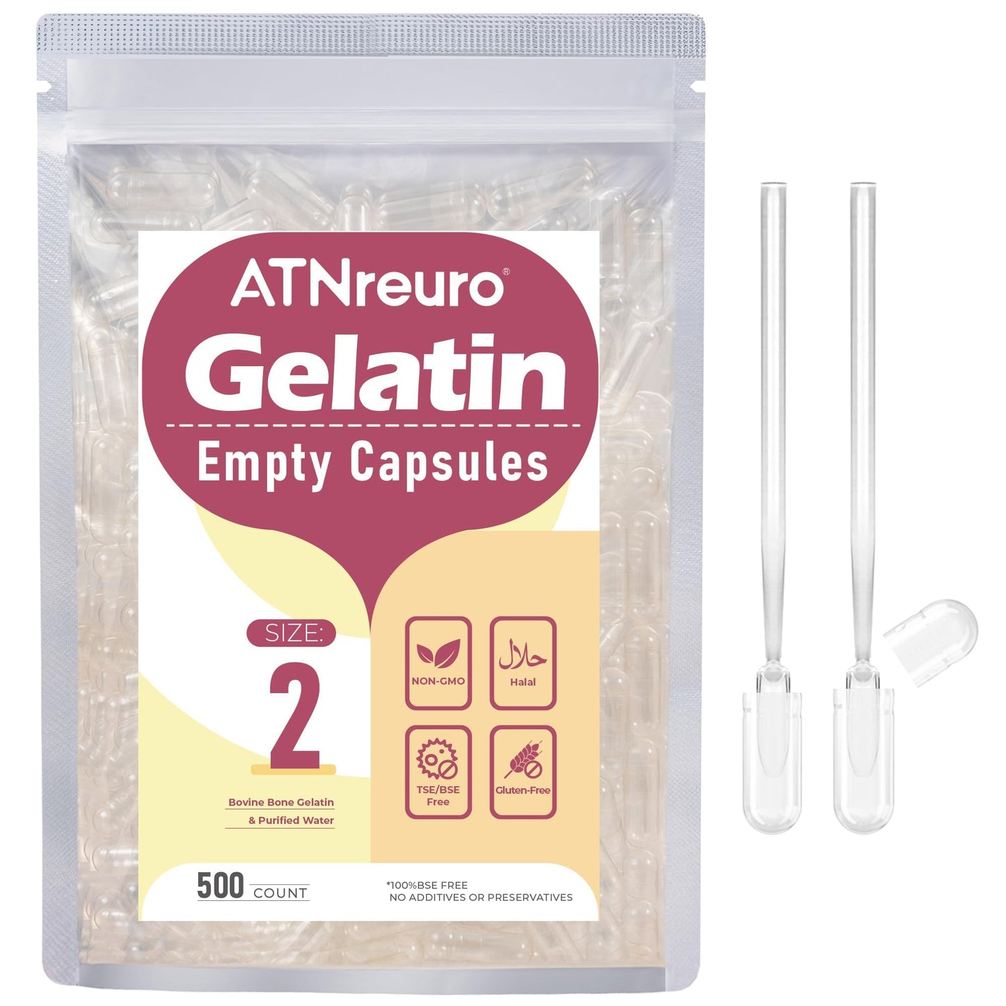 ATNreuro Empty Gelatin Capsules 500 Count