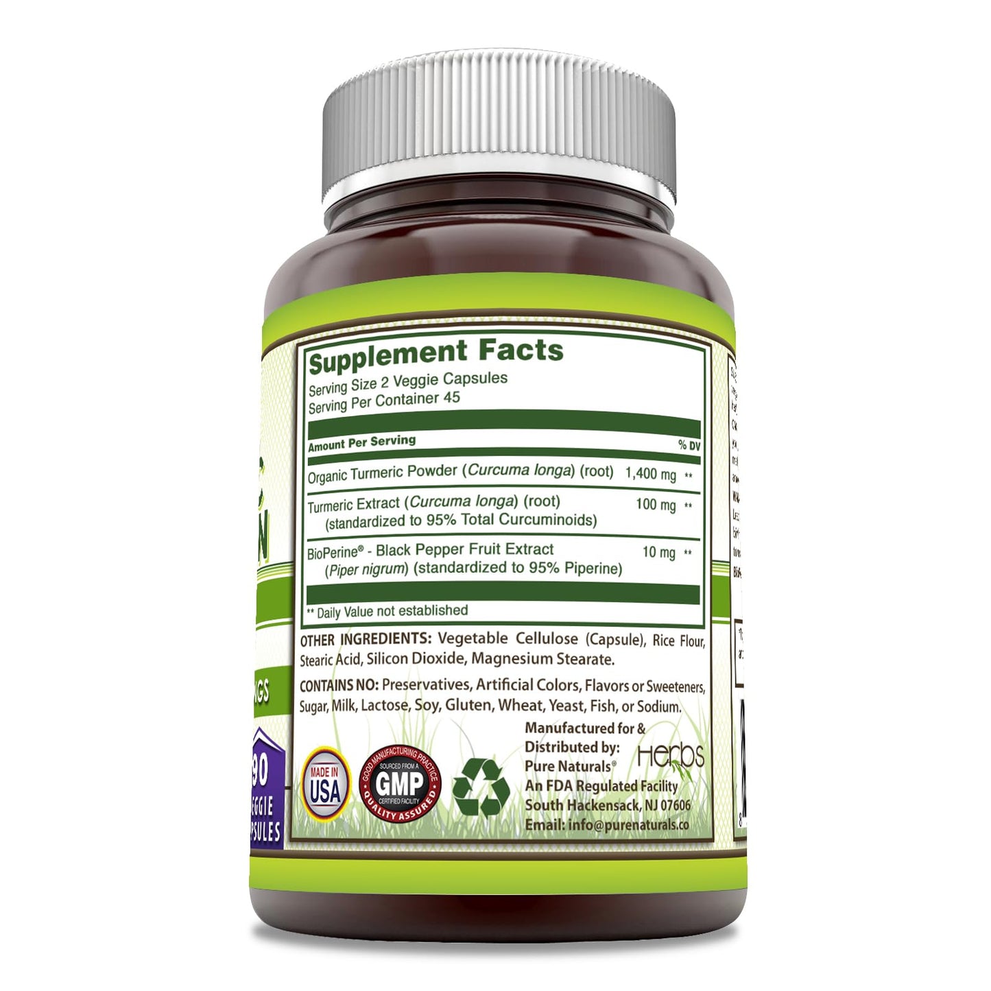 Pure Naturals Turmeric Curcumin with Bioperine 2250 mg Capsules, 90 Count