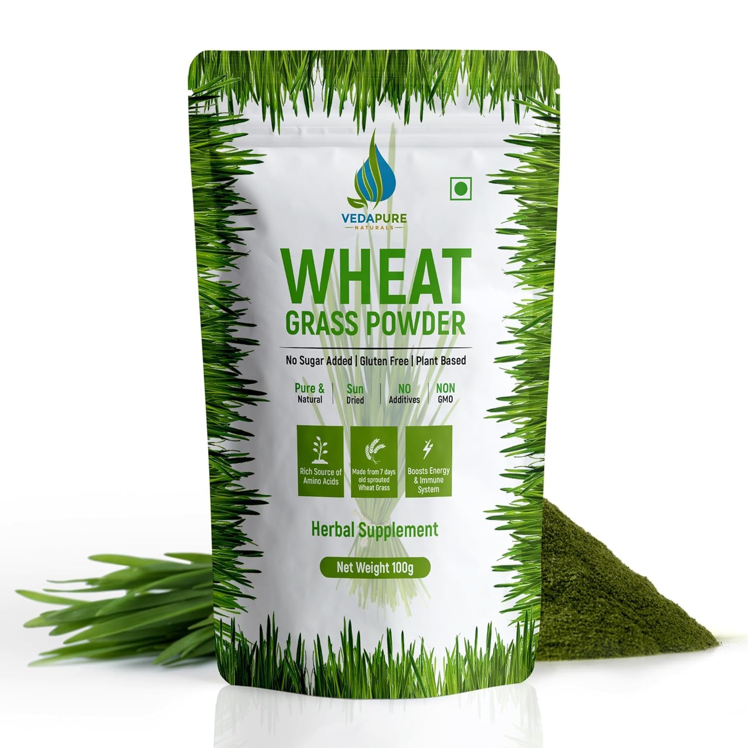 VEDAPURE Organic Wheat Grass Powder 3.53 Ounce