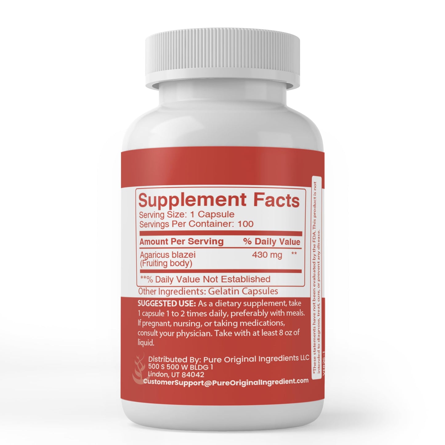 Pure Original Ingredients Agaricus Capsules 100 Count