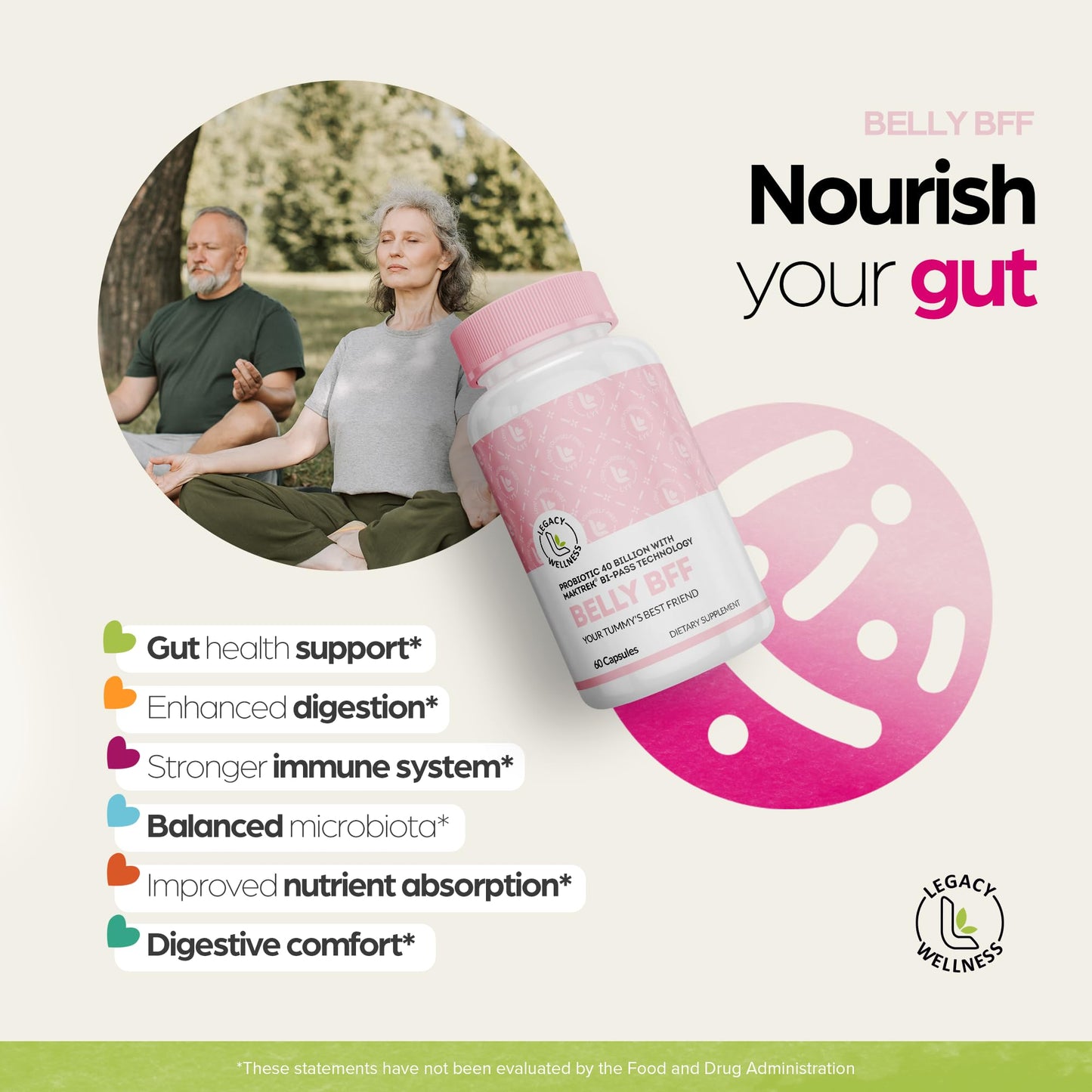 LegacyNutra Belly BFF Probiotic Supplement Capsules 60