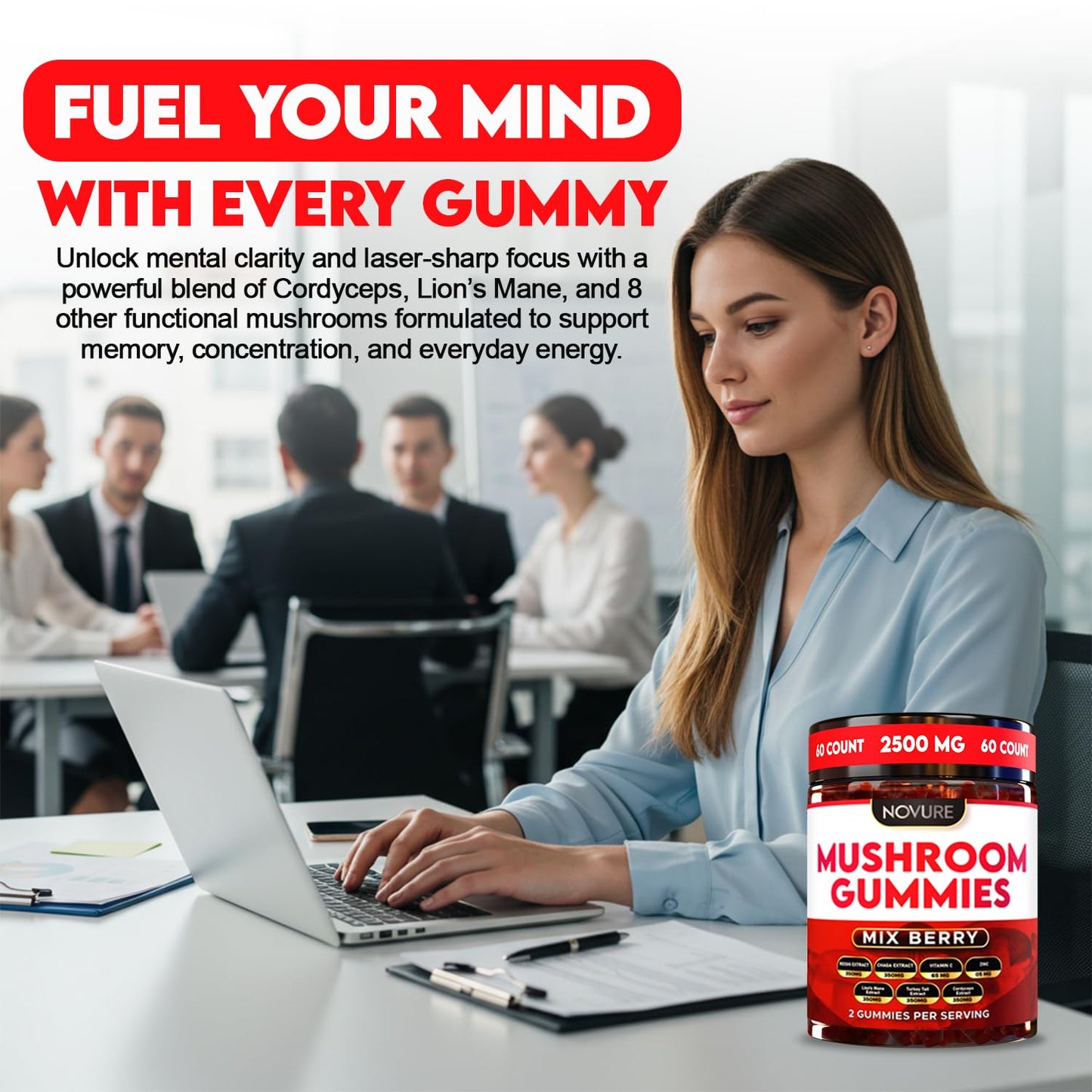 Novure 2500 MG Mushroom Gummies Gummy 60 Count