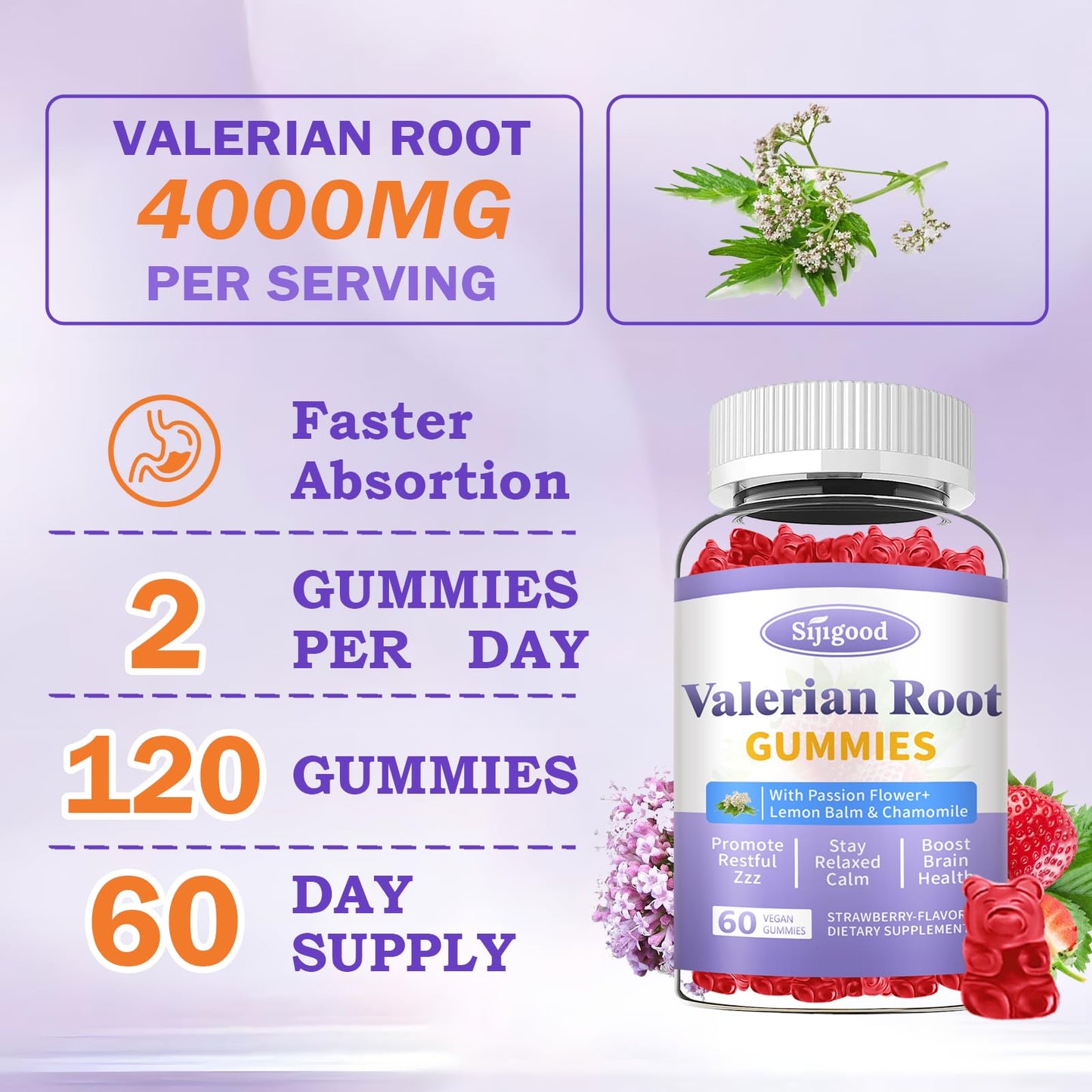 Sijigood Valerian Root Gummies, 60 Count