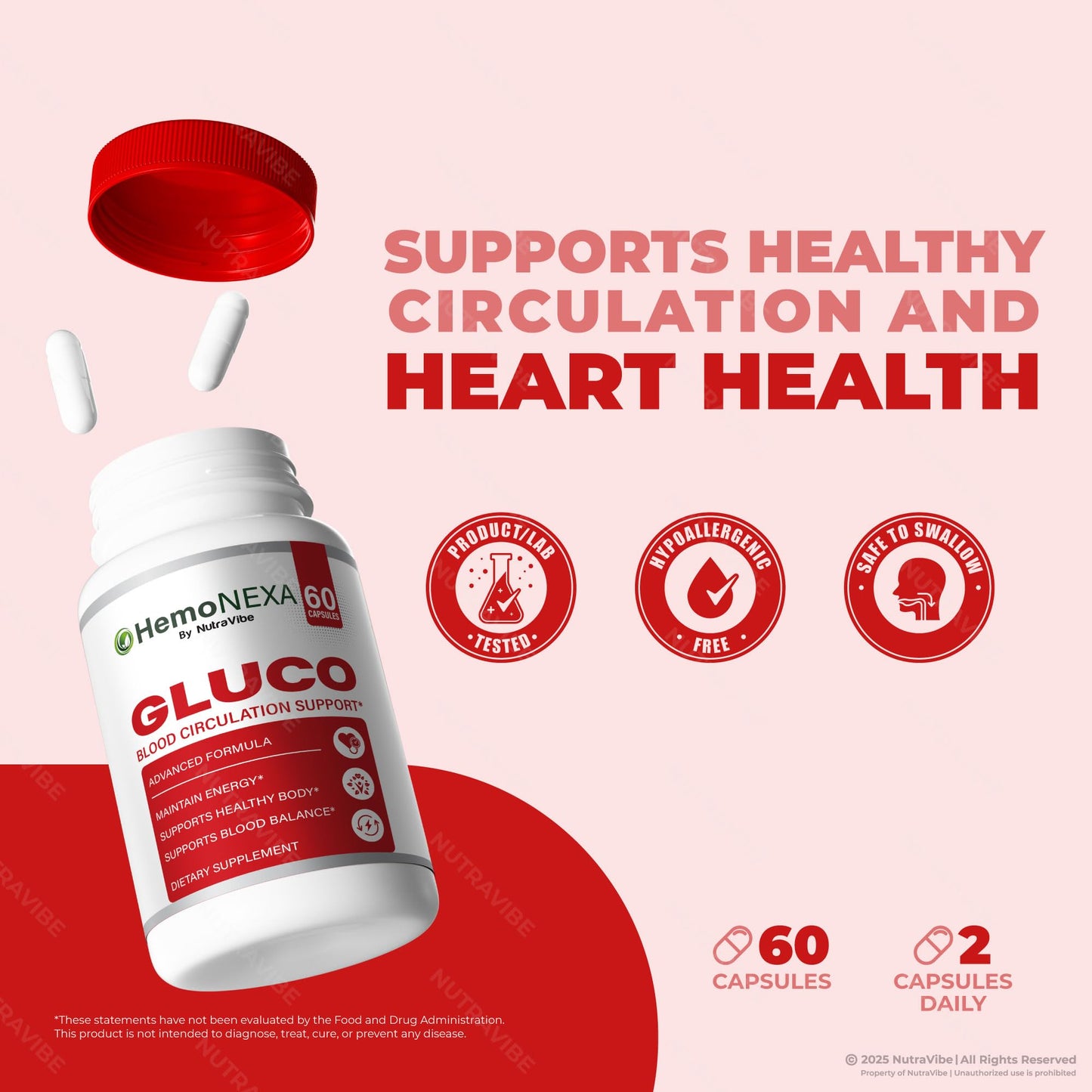 NutraVibe Hemonexa Gluco, Natural Gluco & Balance Support Supplement Capsules, 120 Capsules
