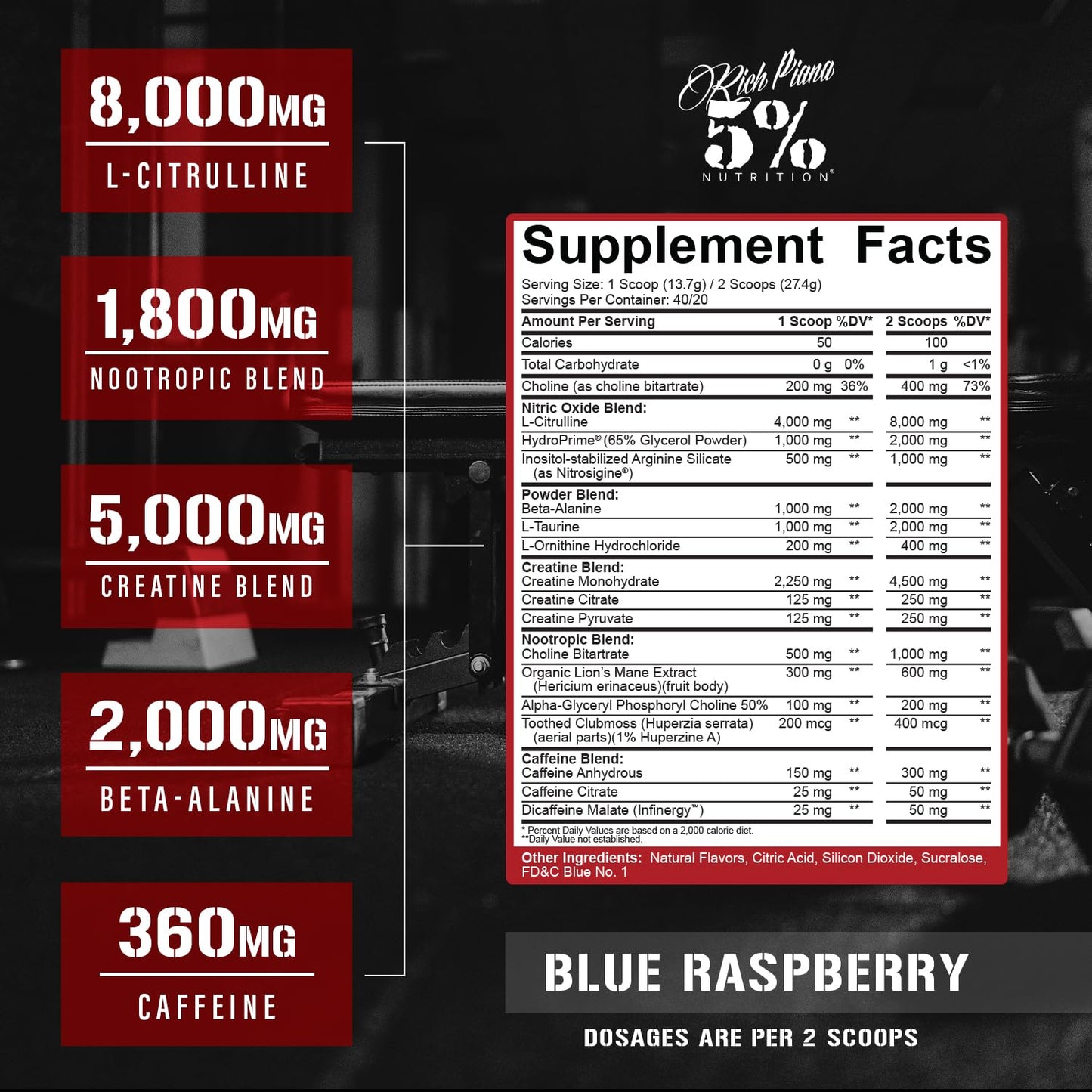5% Nutrition Rich Piana Reloaded High Stim Pre-Workout Powder, 18 Servings