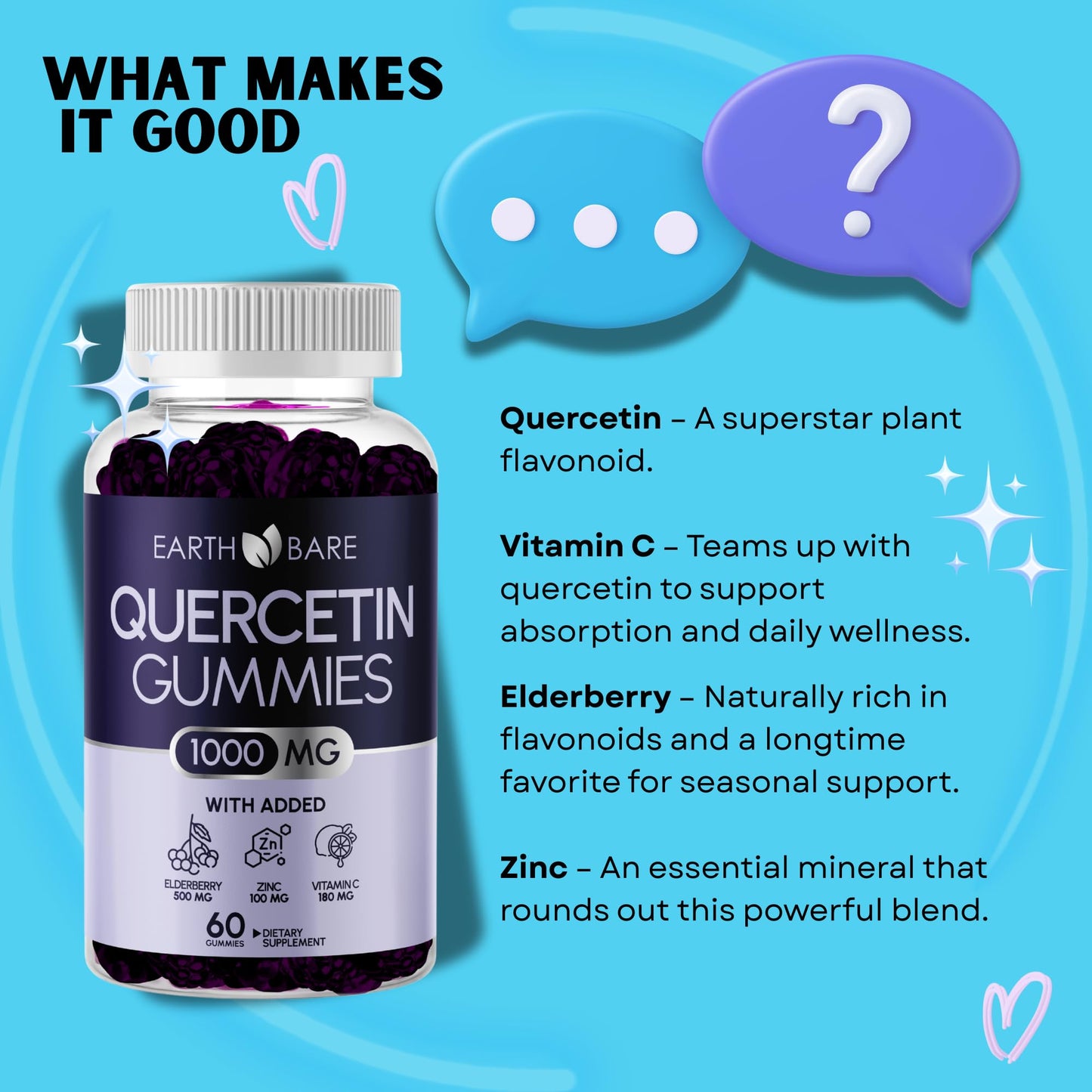 Earth Bare Quercetin Gummies with Elderberry, Zinc & Vitamin C, 60 Gummies