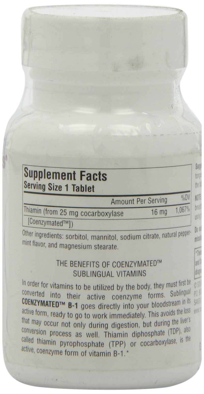 Source Naturals Coenzymated B-1, Cocarboxylase, 25 mg Lozenge, 30 Count