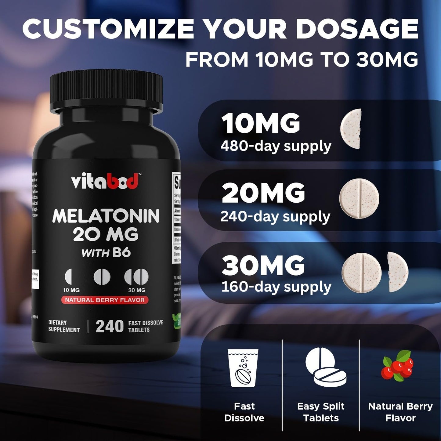 Vitabod Melatonin 20 mg Tablets 240 Count