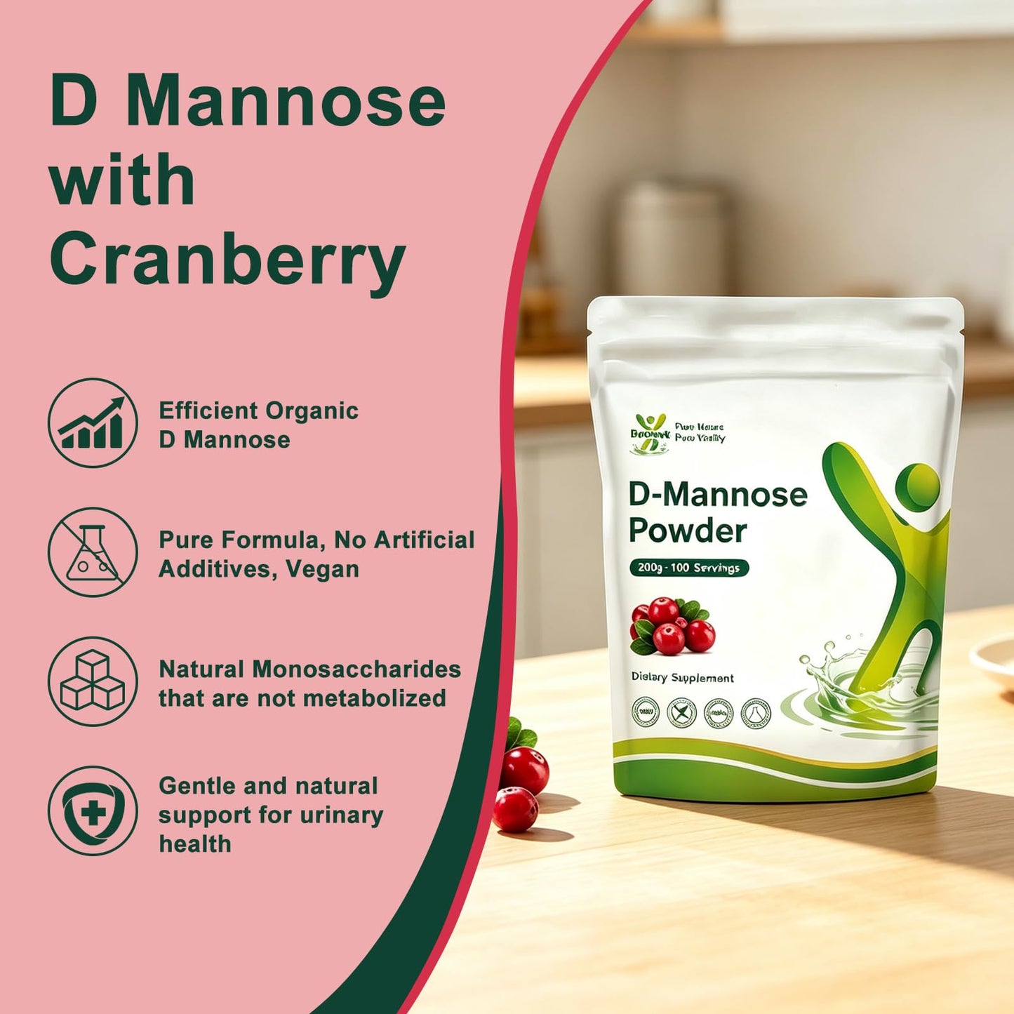 Babivek D Mannose Powder with Cranberry 2g UTI Support, 7.1 oz