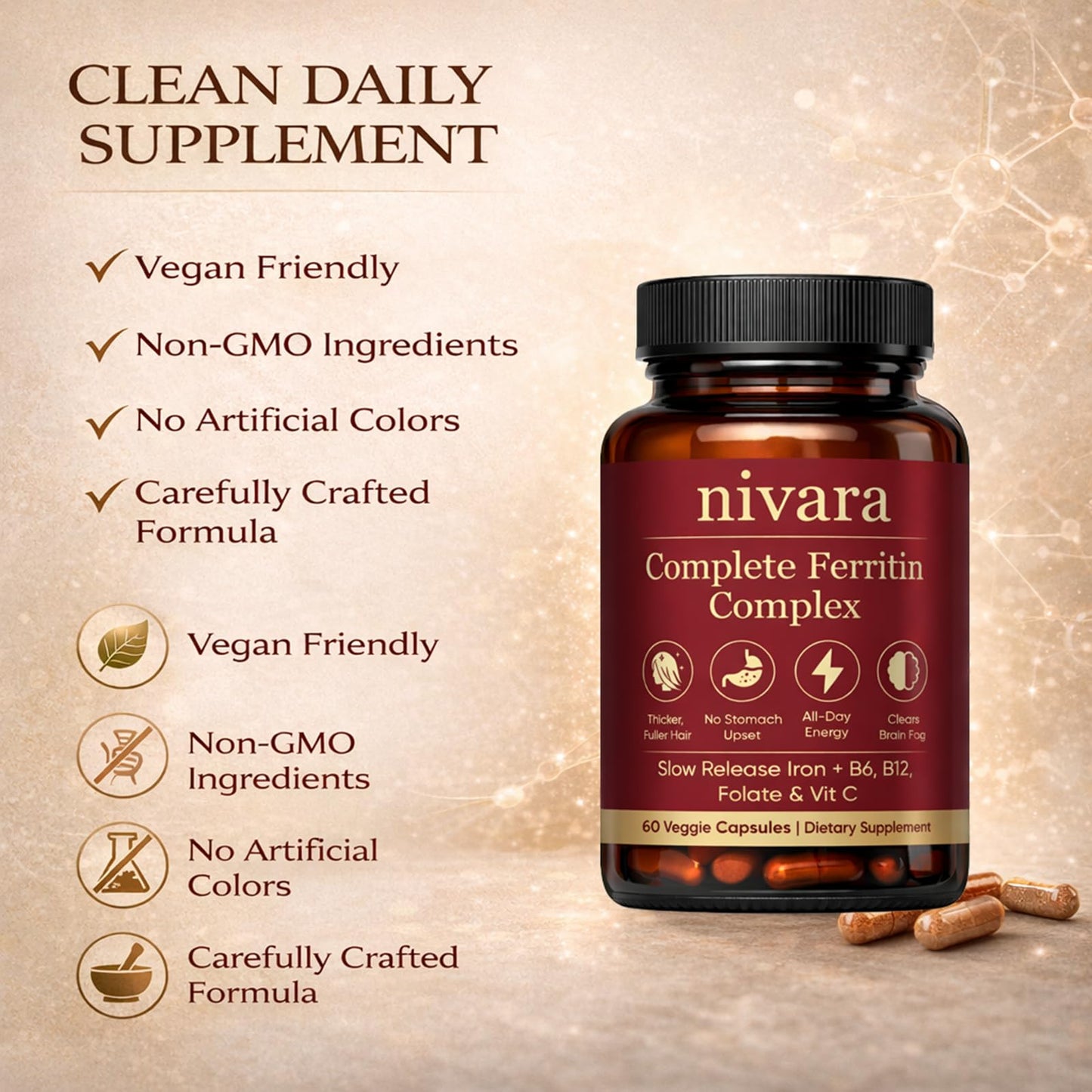 DXWXH Nivara Ferravital Complete Ferritin Complex 60 Capsules