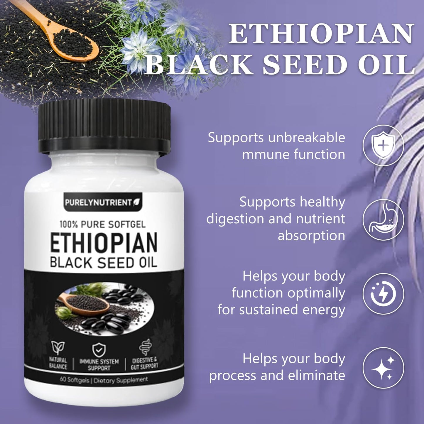cxuhui Purely Ethiopian Black Seed Oil Softgels, 60 Softgels