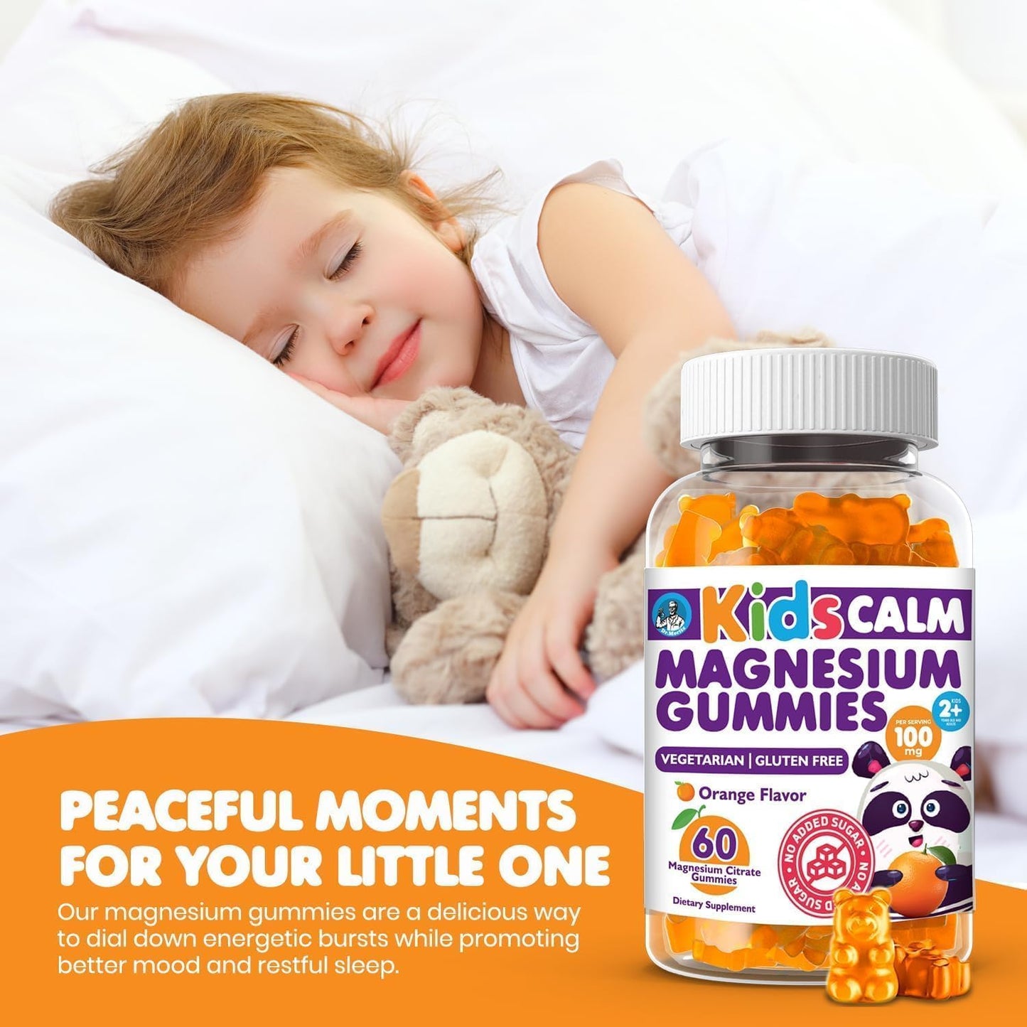 DR. MORITZ Sugar-Free Calm Magnesium Gummies for Kids and Adults - Non-GMO Magnesium Citrate Gummies - Orange Flavor, 120 Gummies