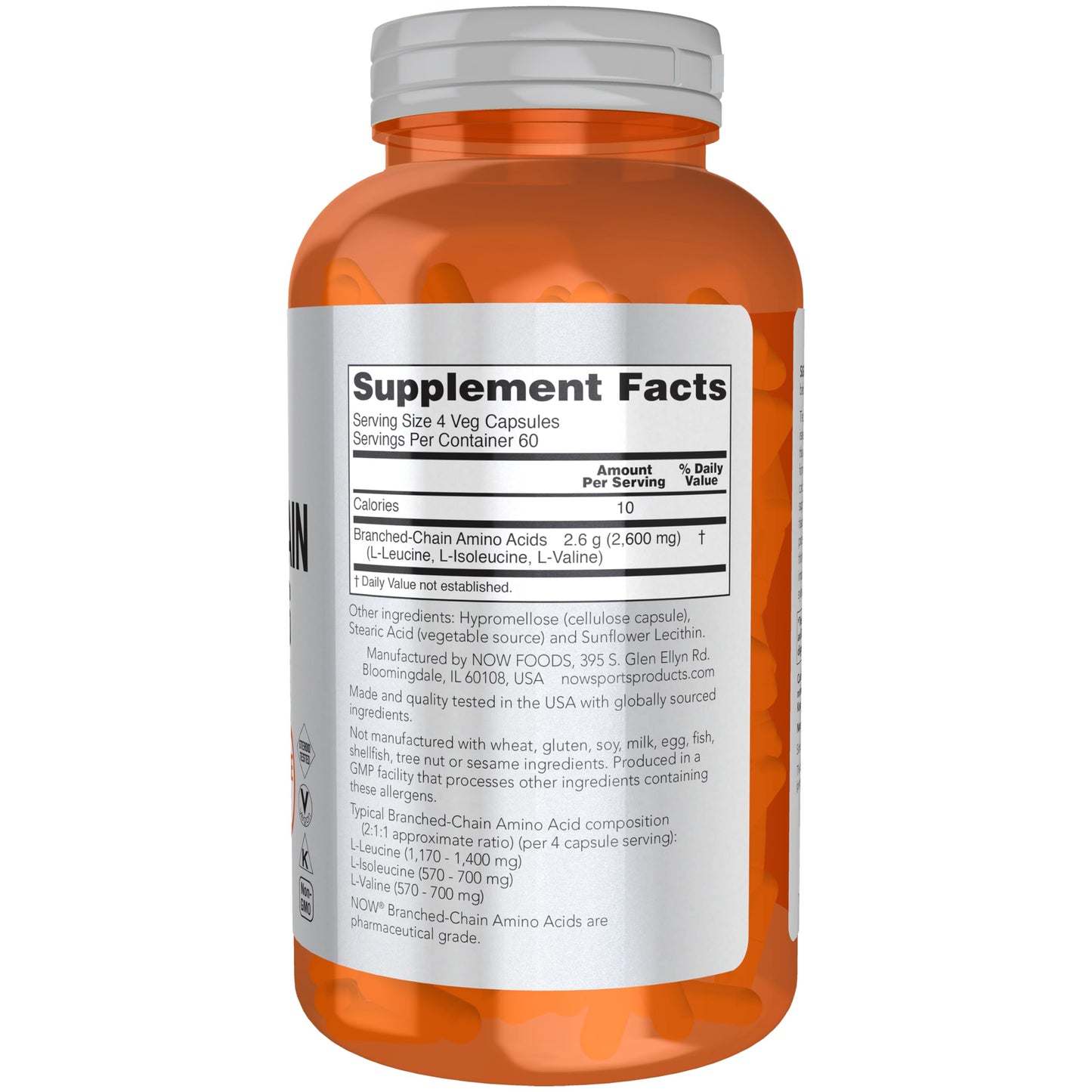 NOW Foods Branched-Chain Amino Acids with Leucine, Isoleucine and Valine, Veg Capsules, 240 Count