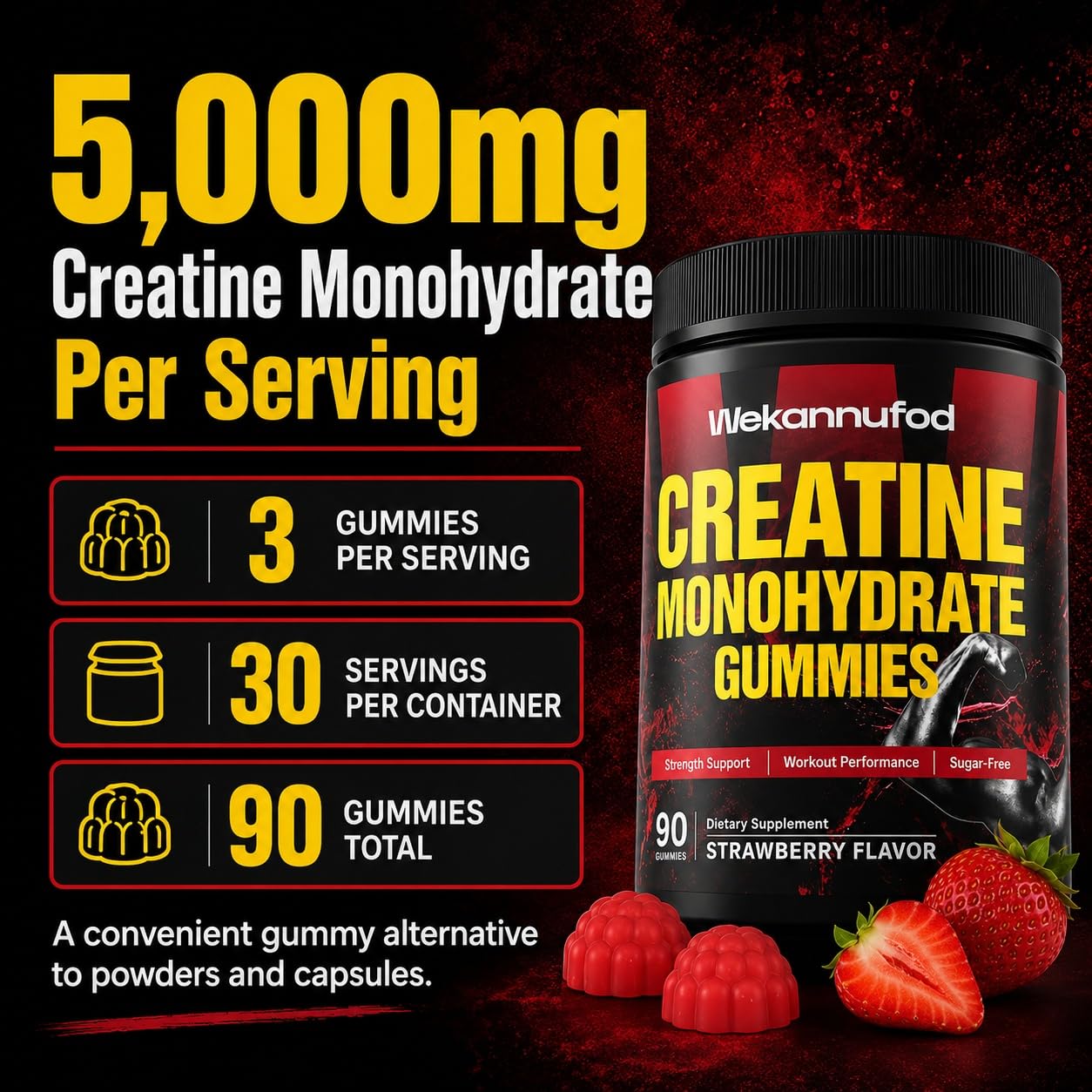 Wekannufod Creatine Monohydrate Gummies, 90 Count