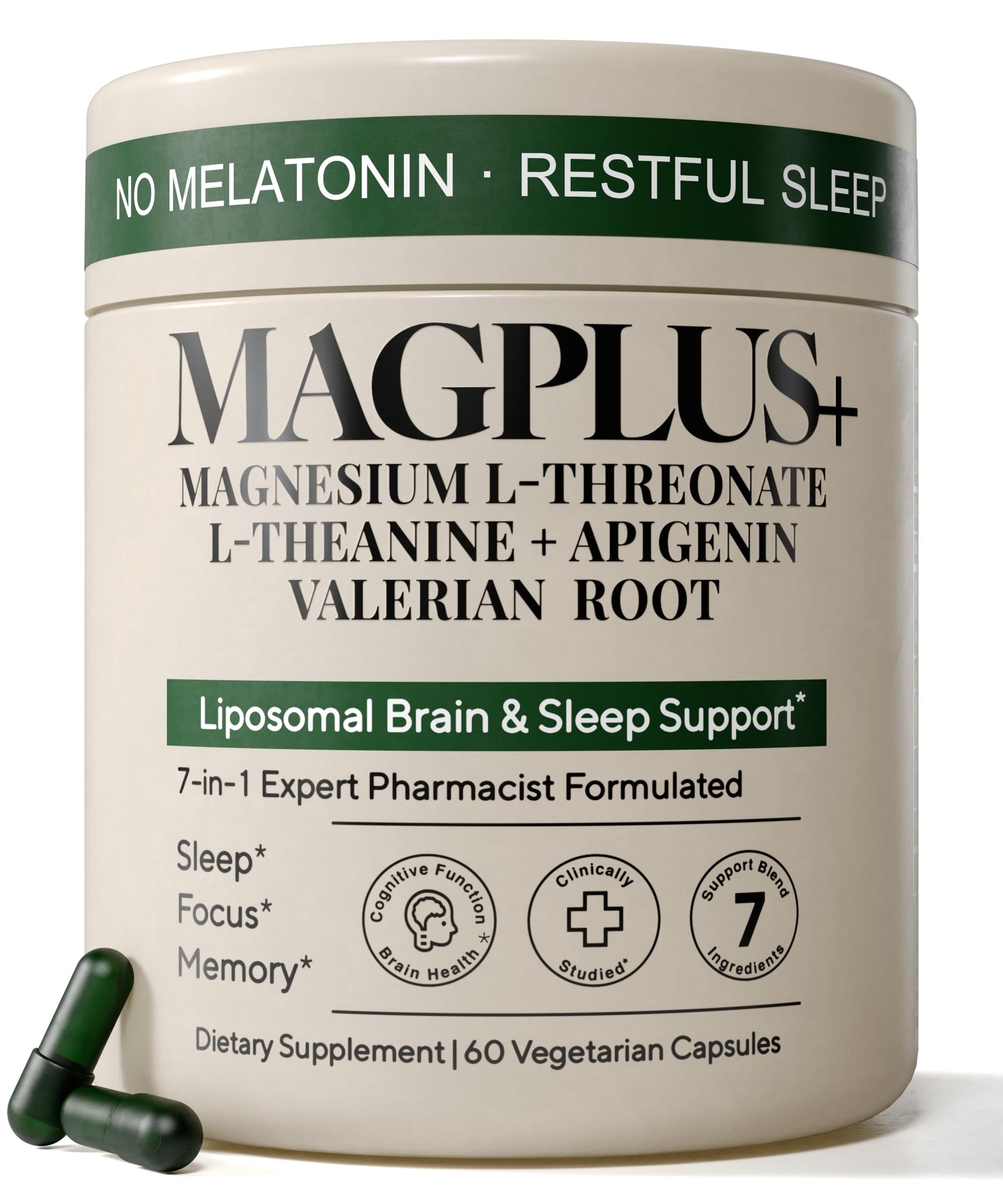 Plus+Ultra Magnesium L-Threonate with Apigenin, Valerian Root & L-Theanine, 60 Capsules