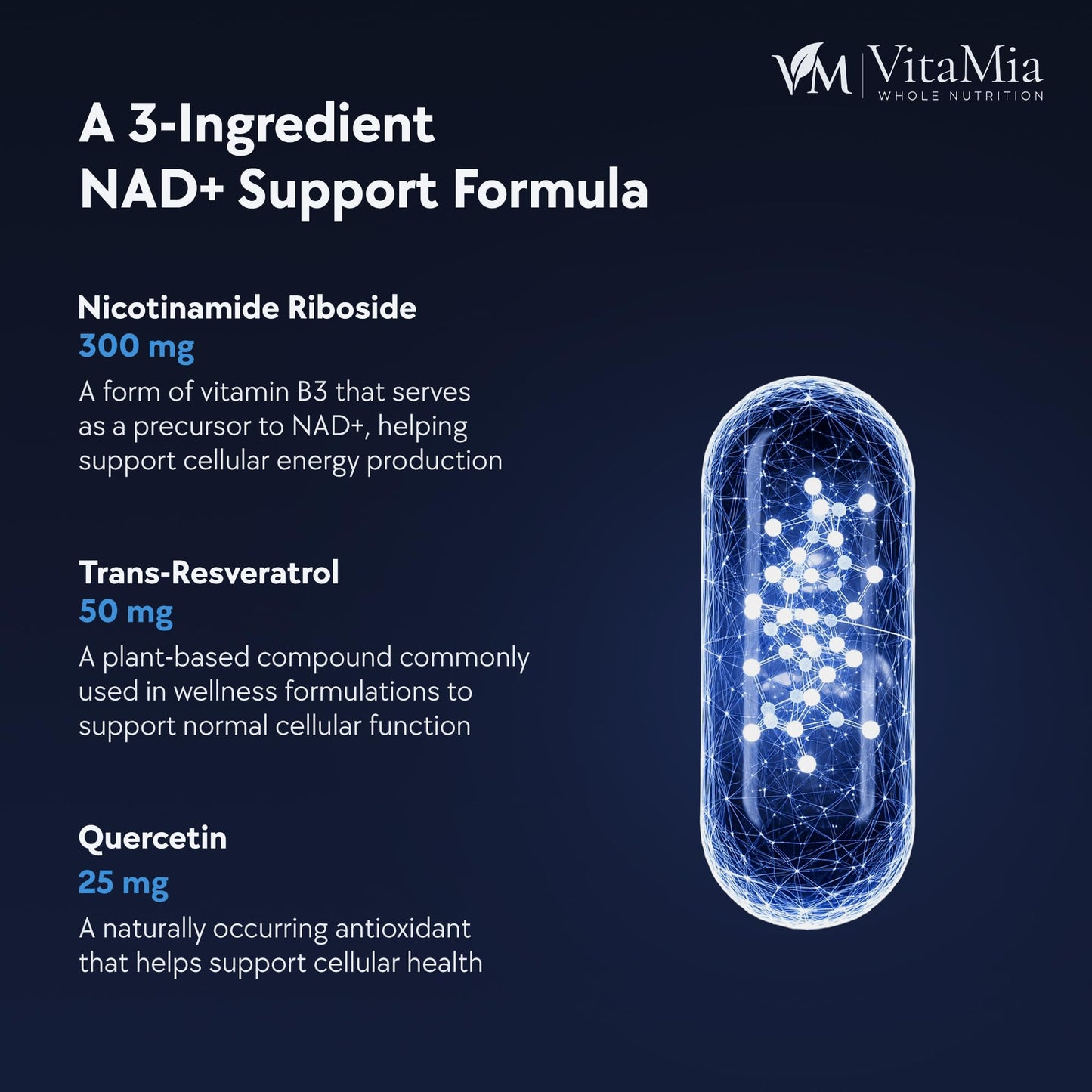 VitaMia Whole Nutrition NAD+ Complex Booster, 30 Capsules