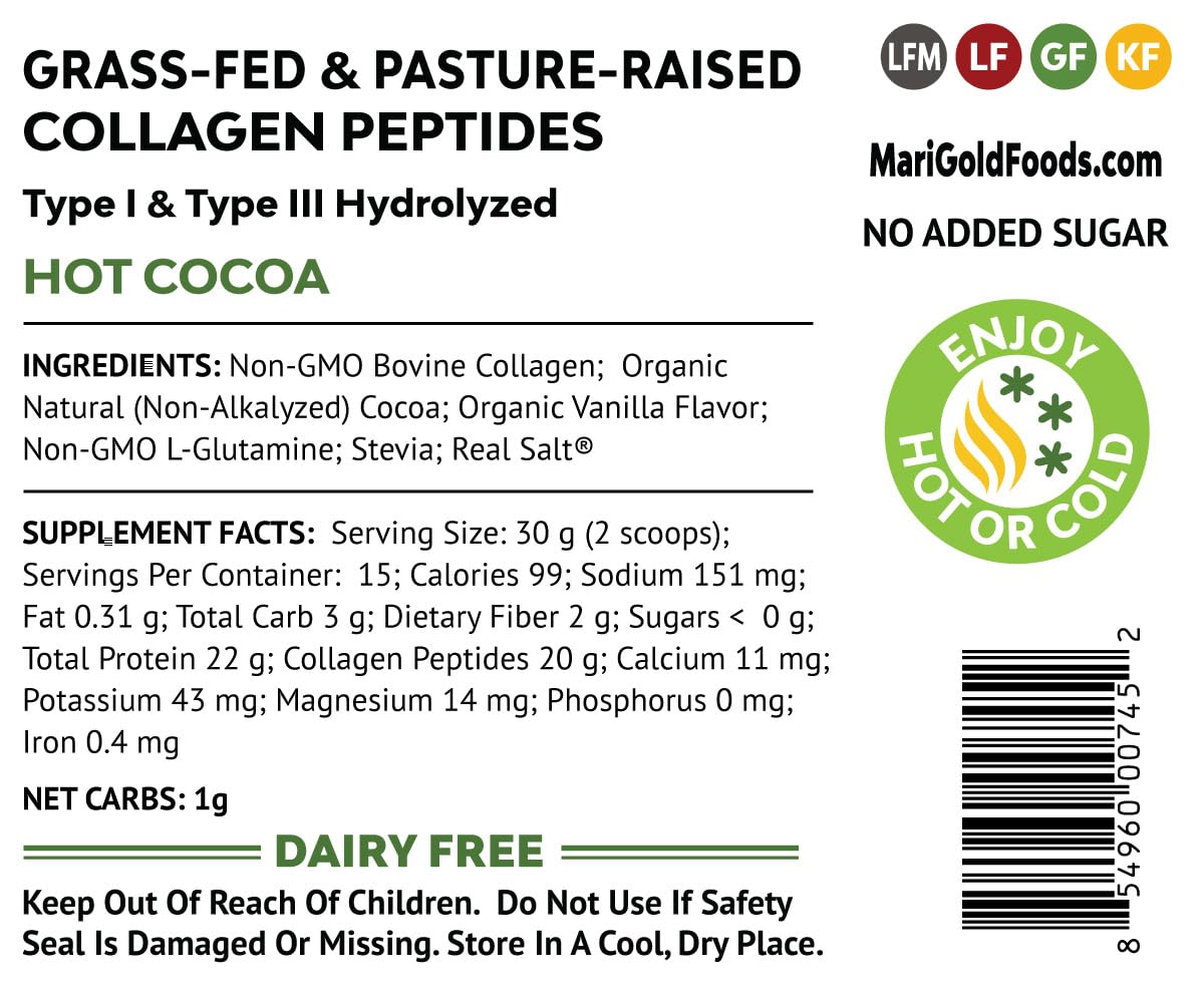 MariGold Grass-fed Collagen Peptides Hot Cocoa Powder, 16 Servings