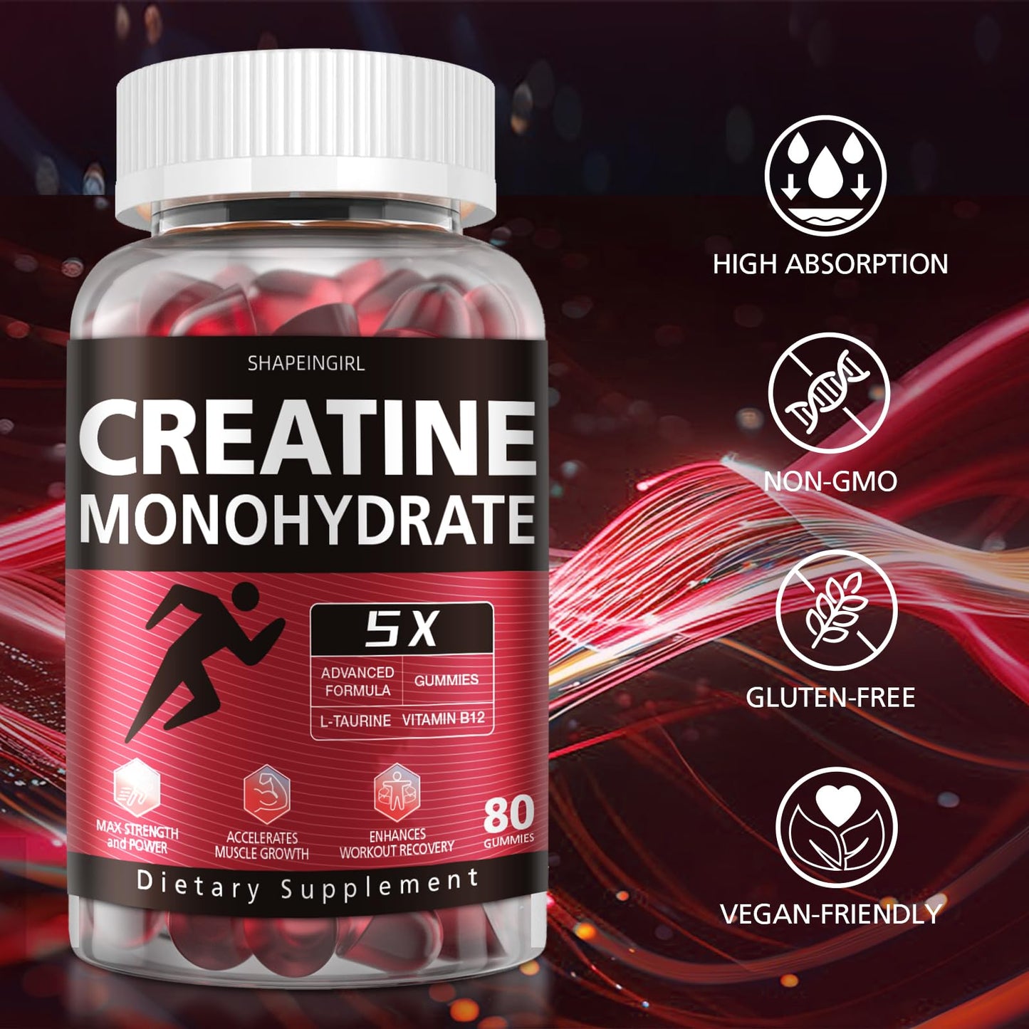 SHAPEINGIRL Creatine Monohydrate Gummies 160 Count