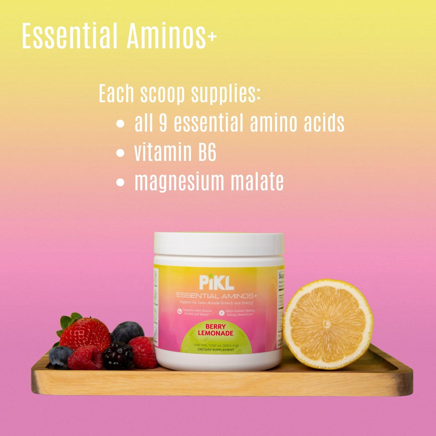 PiKL Nutrition, LLC Essential Aminos BCAA + EAA Powder Berry Lemonade Flavor, 7.95 oz