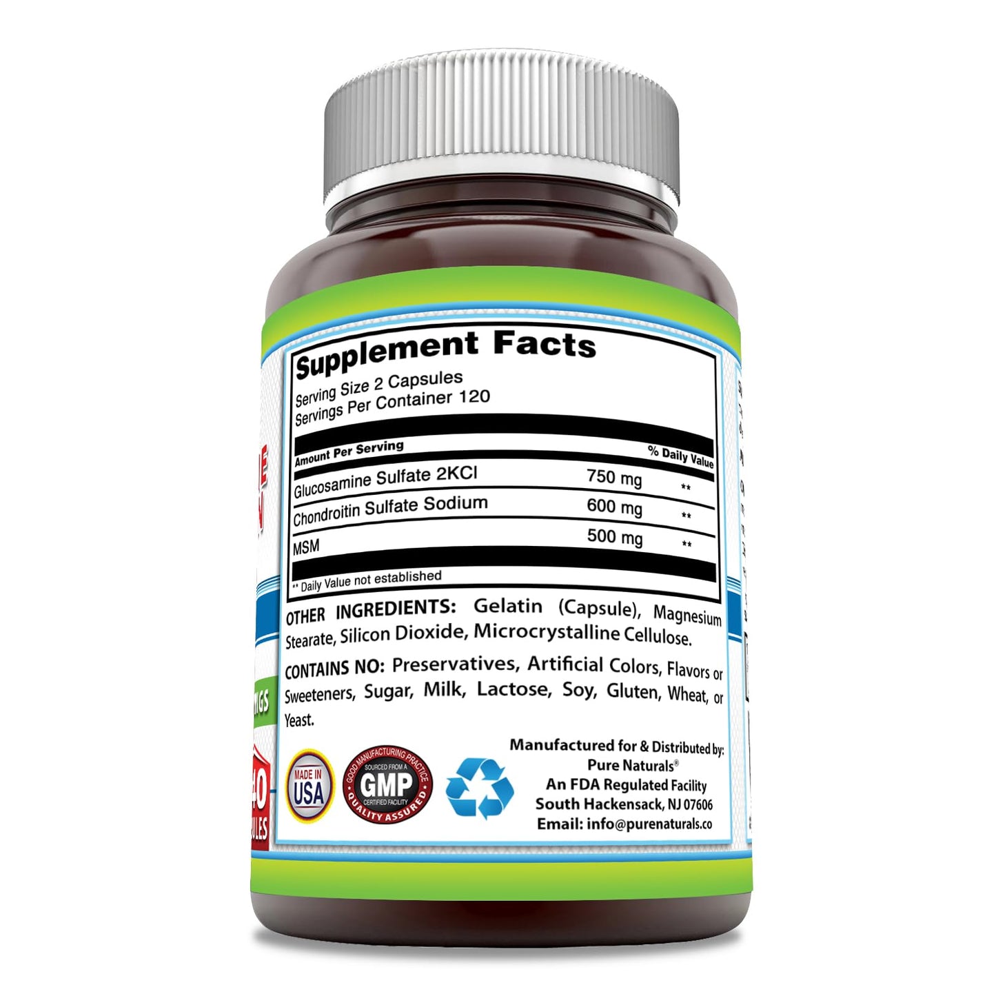 Pure Naturals Glucosamine Chondroitin + MSM Supplement Capsules, 240 Capsules