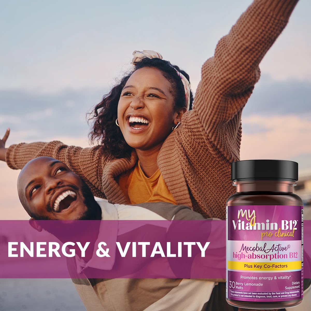 Purity Products MyVitamin B-12 ProClinical Melt Methylcobalamin B12 with B6, D3, Folic Acid, Biotin – High Absorption MecobalActive B12-30 Melting Tablets, 30 Count