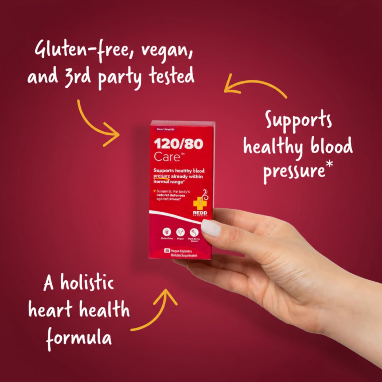 Redd Remedies 120/80 Care Heart Health and Natural Blood Pressure Support Capsules, 60 Count