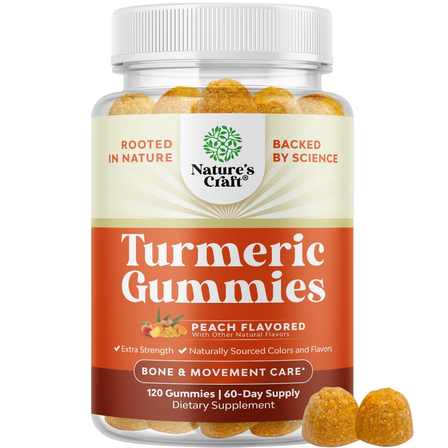 Natures Craft Turmeric Gummies - Extra Strength Immune Support, Peach Flavor, 120 Count