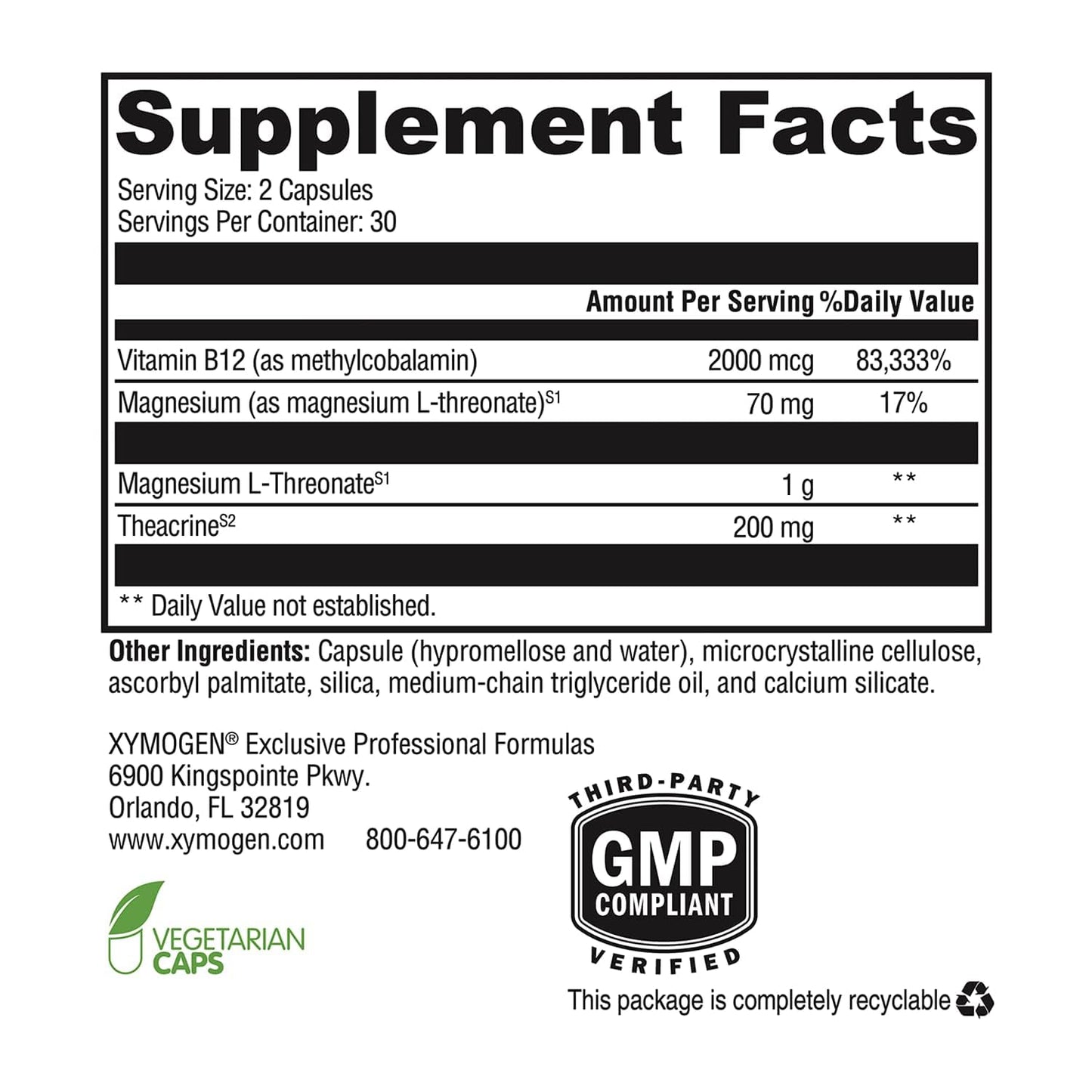 XYMOGEN Cogniquil Magnesium L-Threonate Capsule, 60 Capsules
