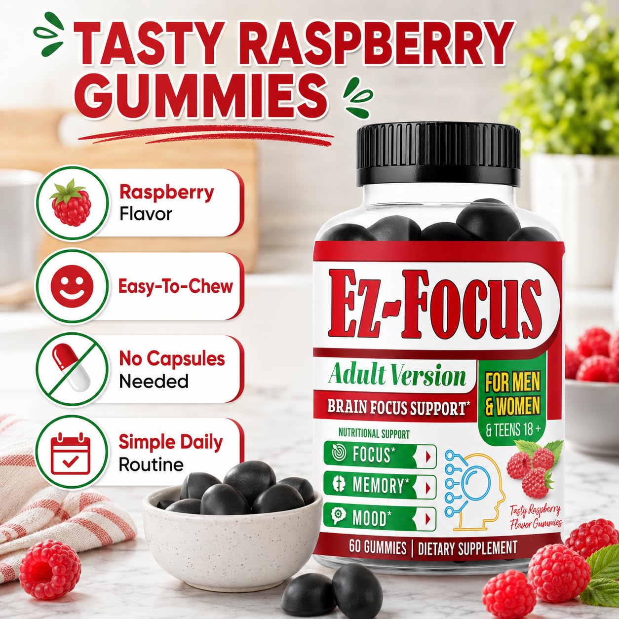 Ez-Focus Gummies Nootropics Brain Support, 60 Count