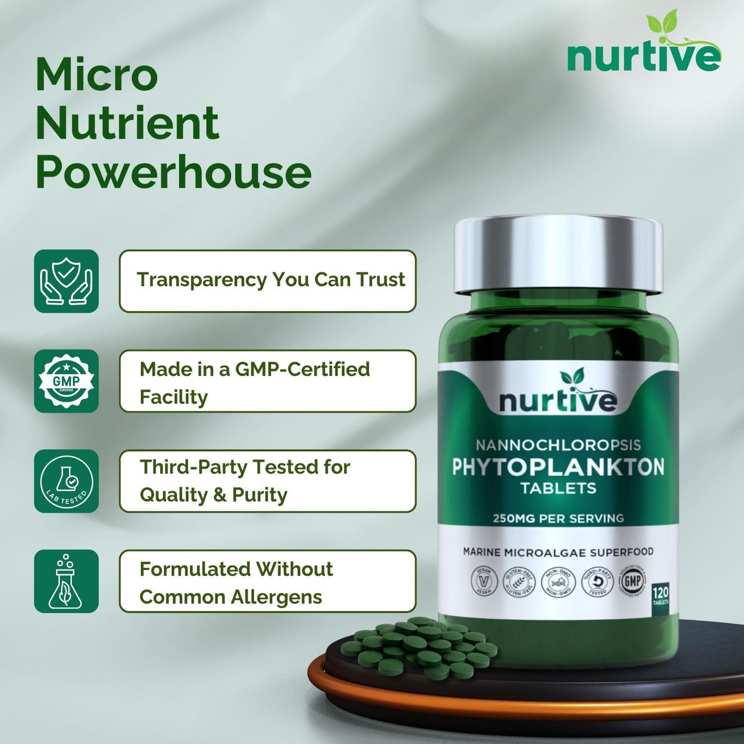 NURTIVE Nannochloropsis Phytoplankton Tablets 120 Tablets
