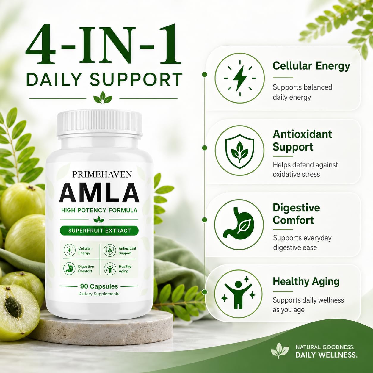 PRIMEHAVEN Organic Amla Capsules 1000mg, Indian Gooseberry Amla Fruit Supplement, Organic Amla Superfruit Extract for Antioxidant Activity, Daily Energy & Digestive Support, Vegan Non-GMO, 90 Capsules