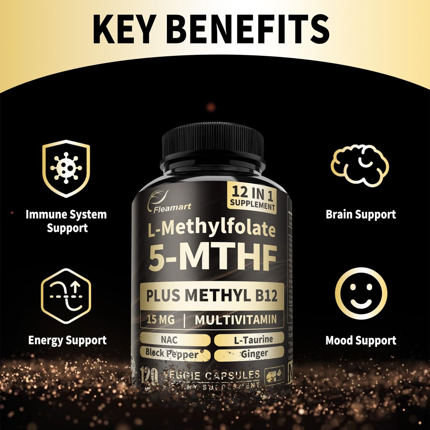 Fleamart L-Methylfolate 15mg + Methyl B12 Active 5-MTHF Form Capsule, 240 Capsules