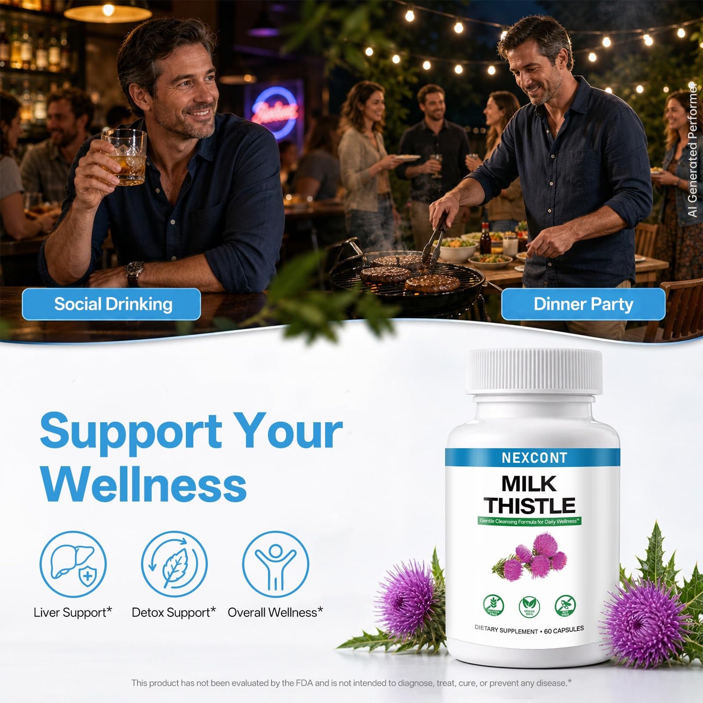 Oopeatol Milk Thistle Supplement with Dandelion Extract, Silymarin Liver Detox Cleanse Repair Support, Antioxidant Herbal Liver Health Capsules, 60 Capsules