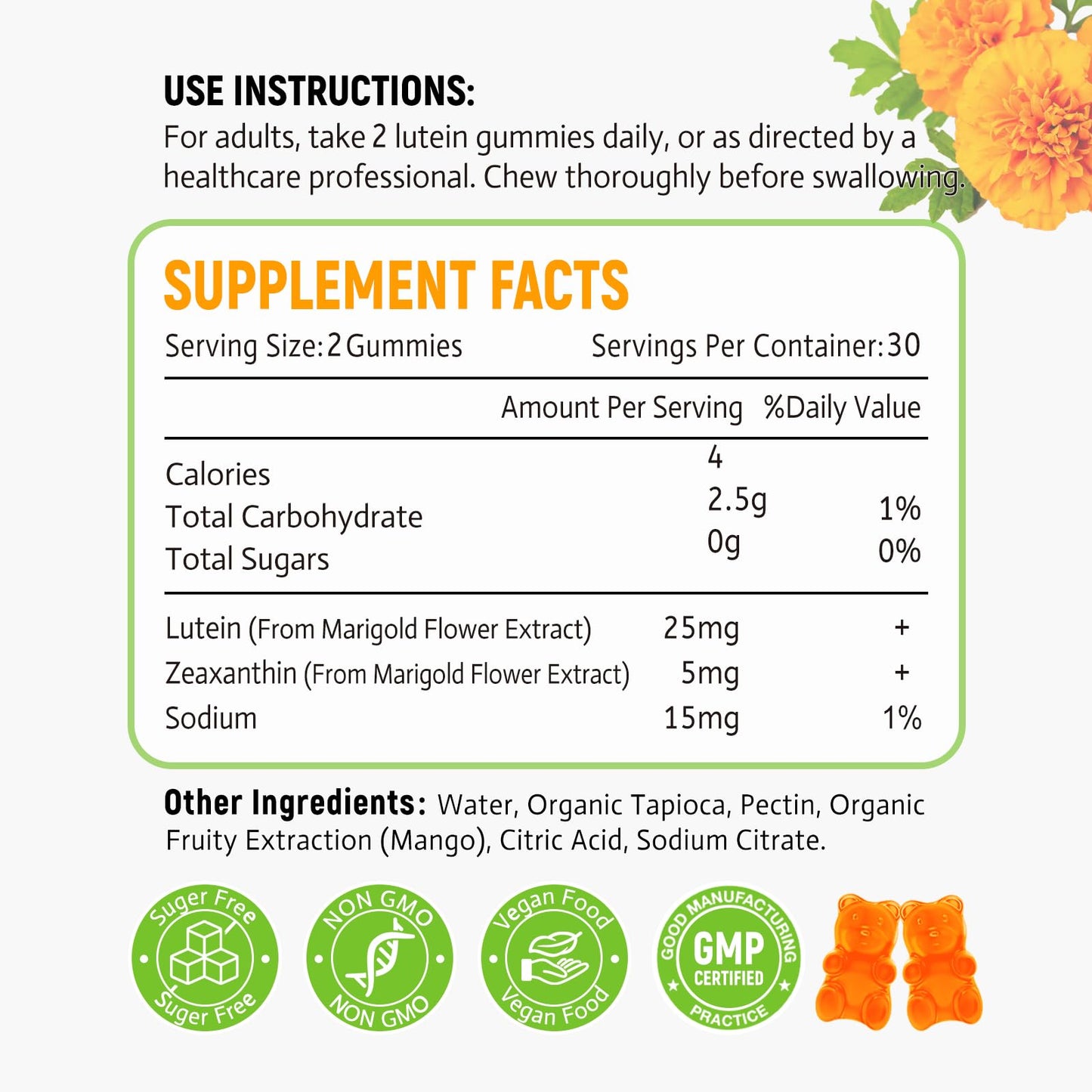 Zetelixia Lutein Gummies 25mg - Eye Health Supplements with Lutein & Zeaxanthin, Sugar-Free, 120 Count