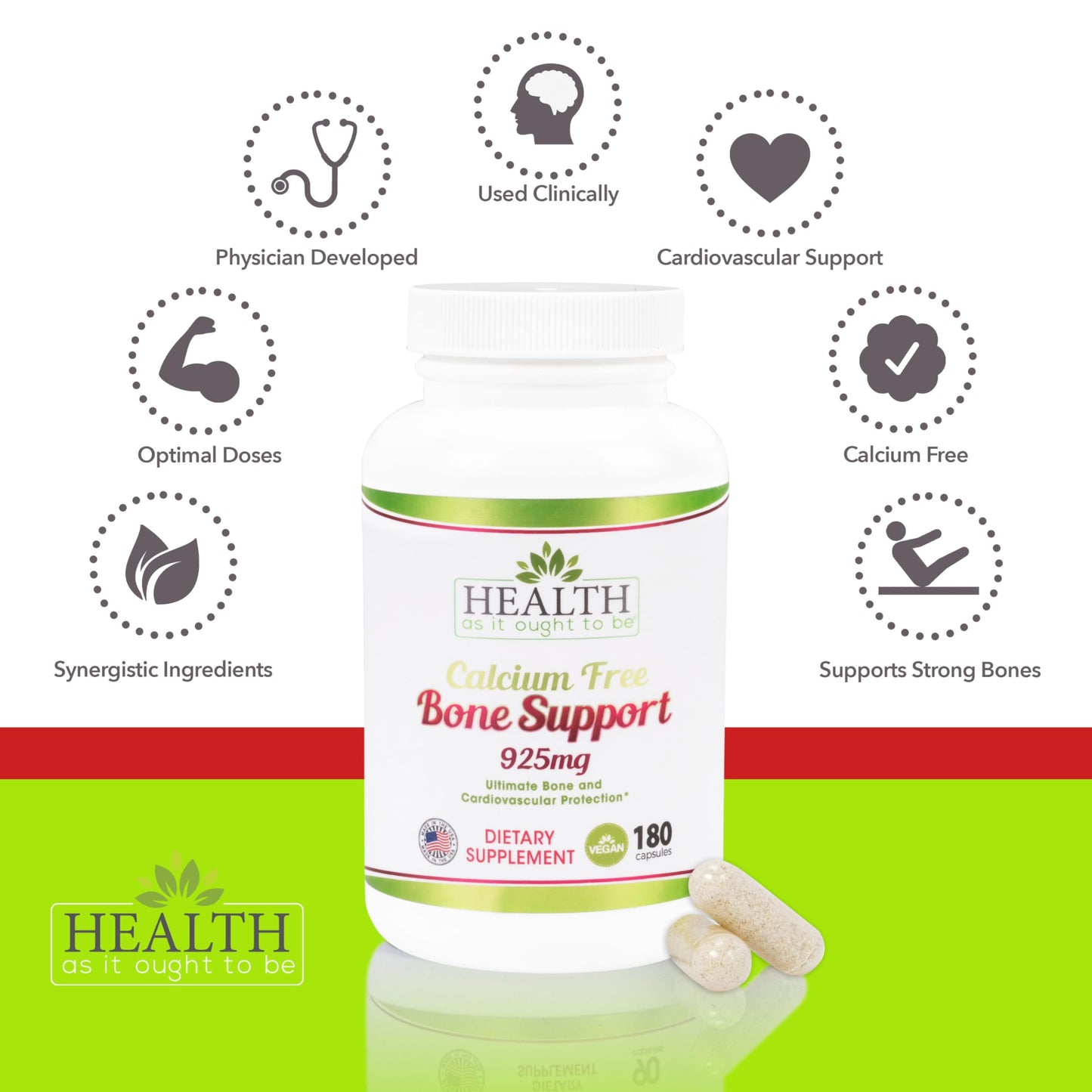Health As It Ought To Be Calcium Free Bone Support Supplement 180 Capsules