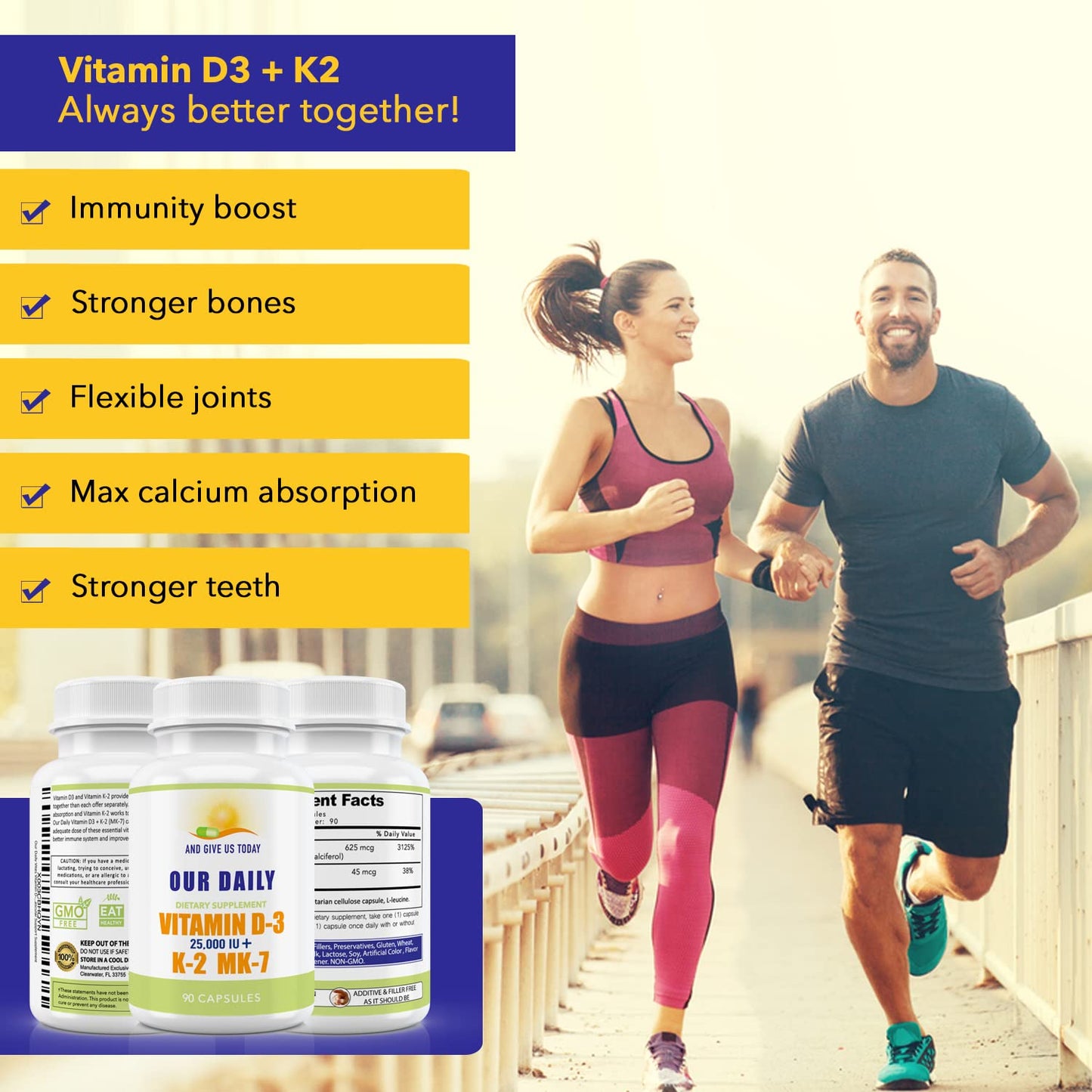 Our Daily Vites Vitamin D-3 25,000 IU + K2 Capsule, 90 Count