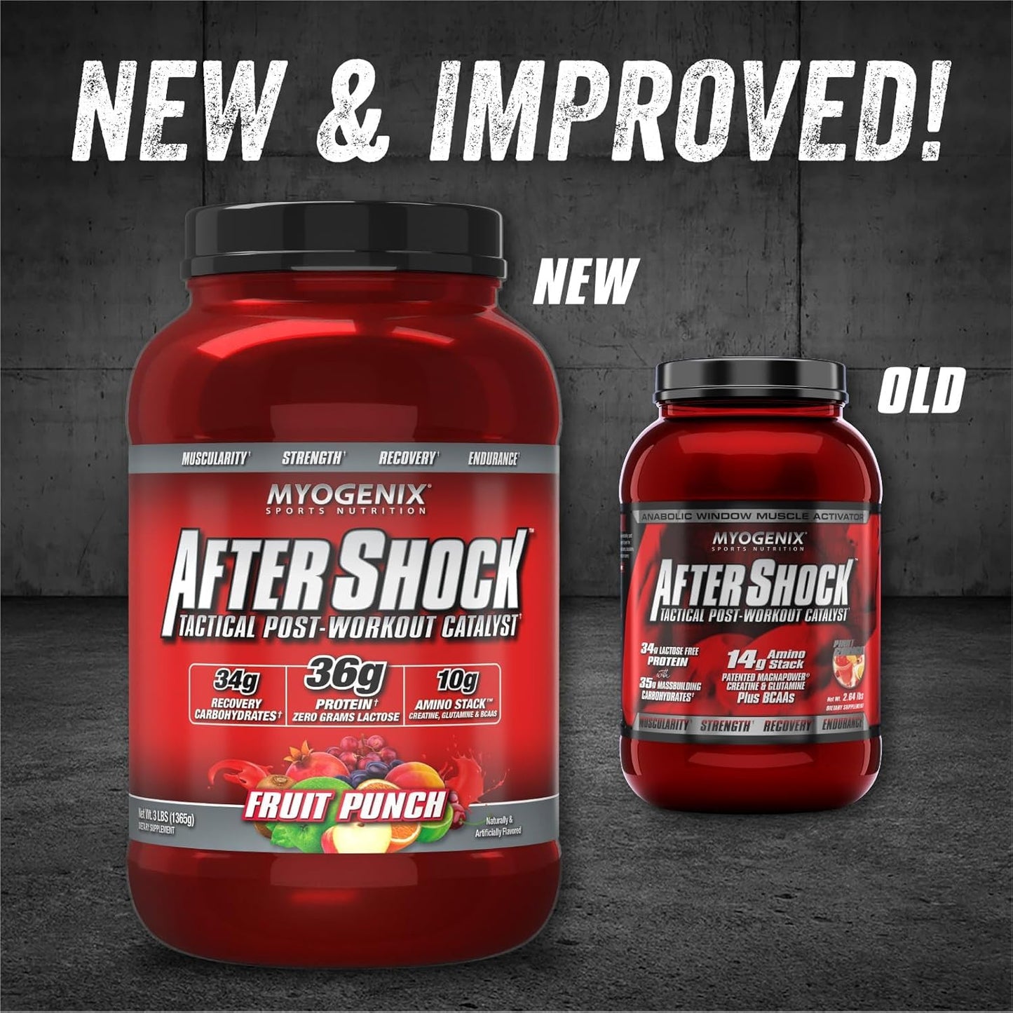 Myogenix Aftershock Post Workout Whey Protein Powder, Fruit Punch, 48 Servings