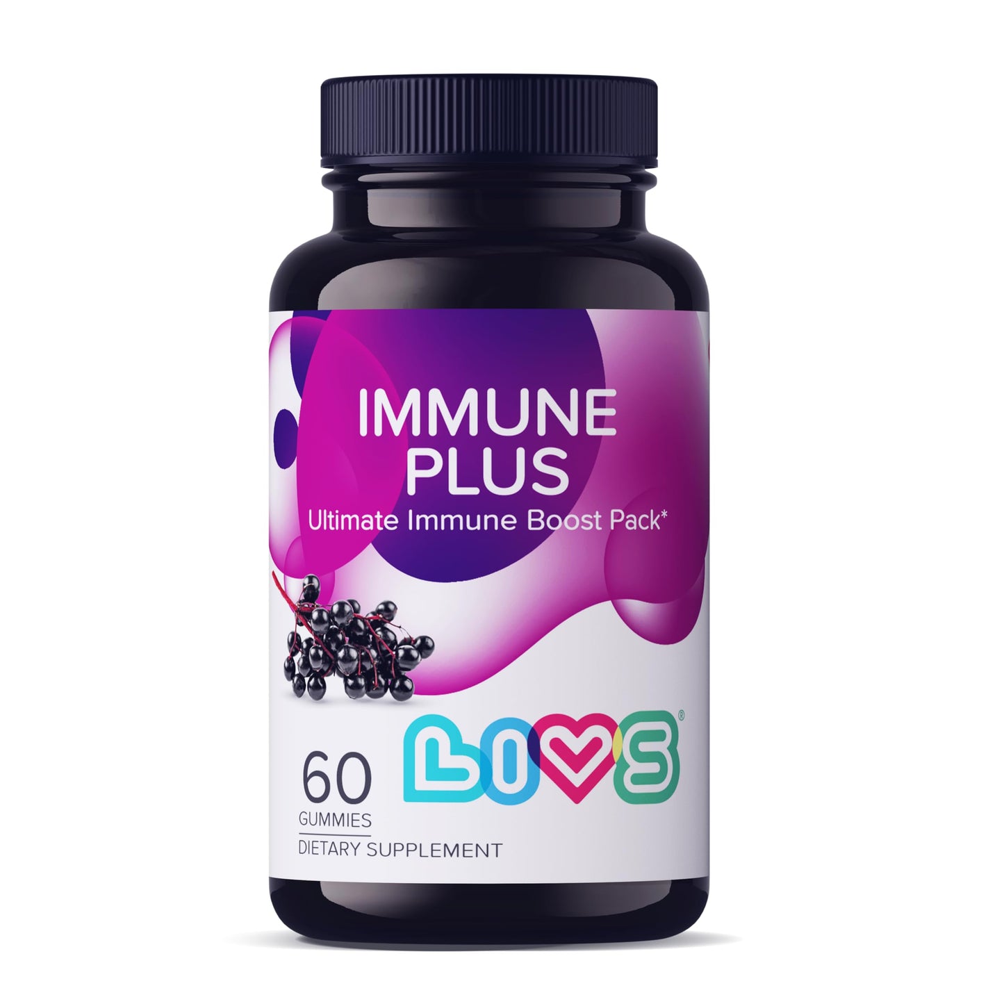 LIVS Immune Plus Gummies – Elderberry Extract with Vitamin C, D3, & Zinc, Gummy, 1 Count