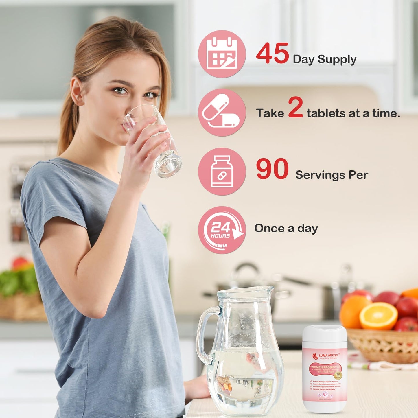 LUNANUTRI Women Probiotic Capsule, 180 Billion CFU, 18 Strains, with Prebiotics, Turmeric, Zinc, Black Pepper & Multi-Enzymes, Digestive & Immune Support, Metabolic Wellness, 1 Count