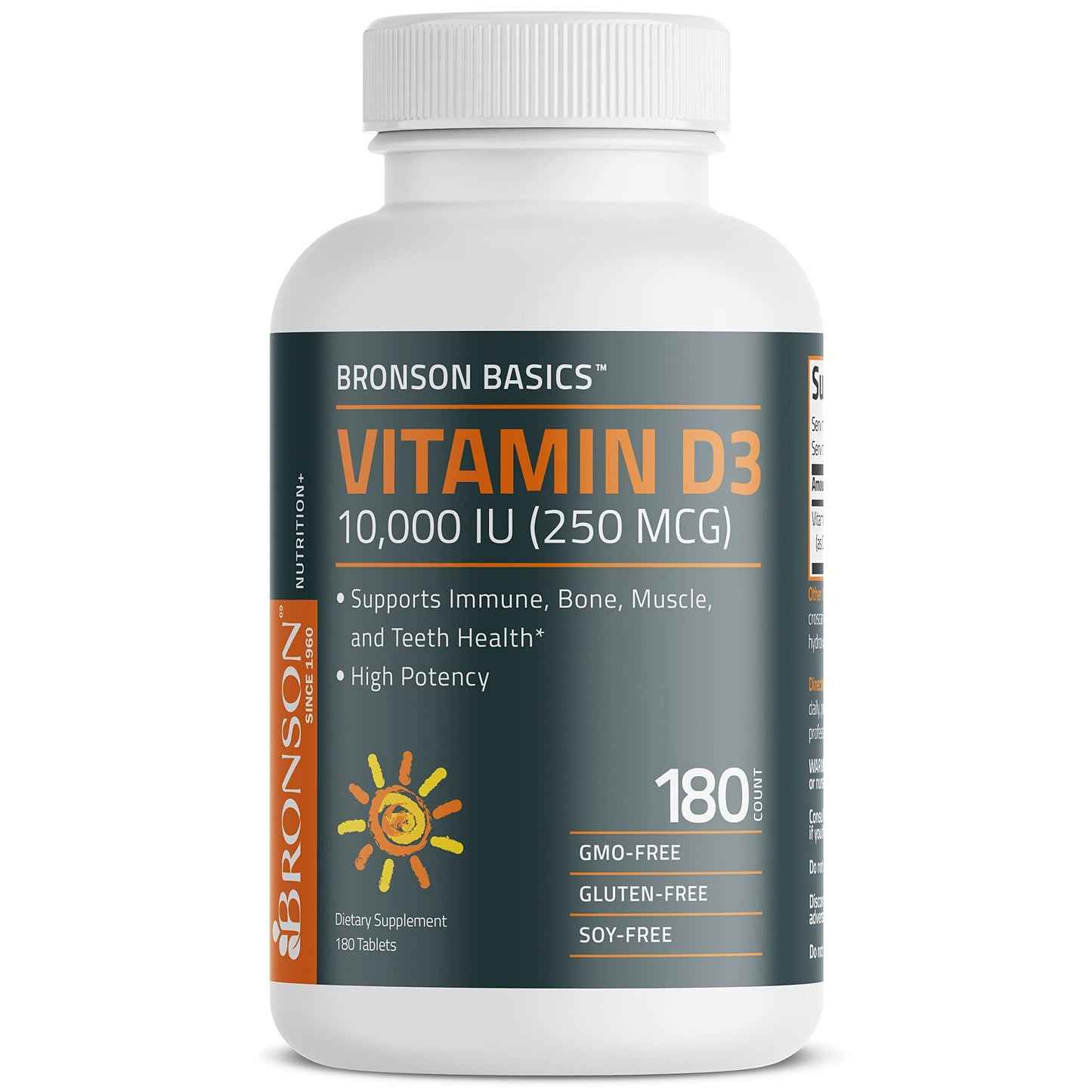 Bronson Vitamin D3 10,000 IU (250 mcg) for Healthy Muscle Function and Immune Support, Non-GMO, 180 Tablets