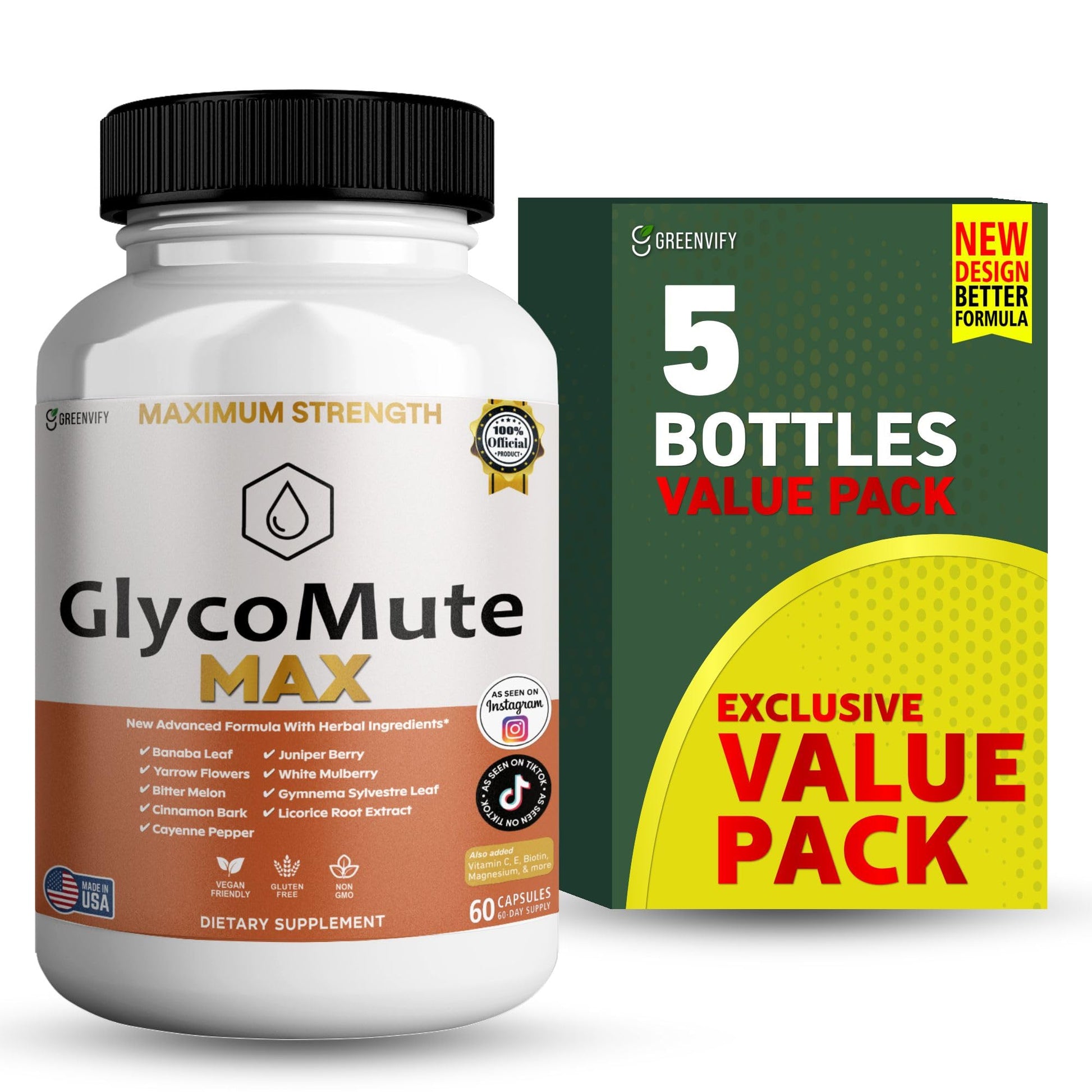 GREENVIFY GlycoMute MAX Supplement Maximum Strength Formula 60 Capsules