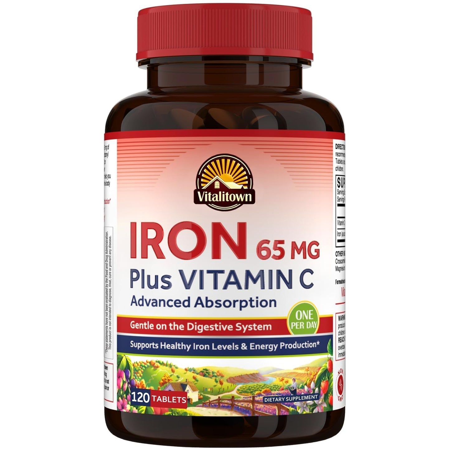 Vitalitown Iron Supplement for Women Men, High Potency 65mg Iron, 120 Tablets