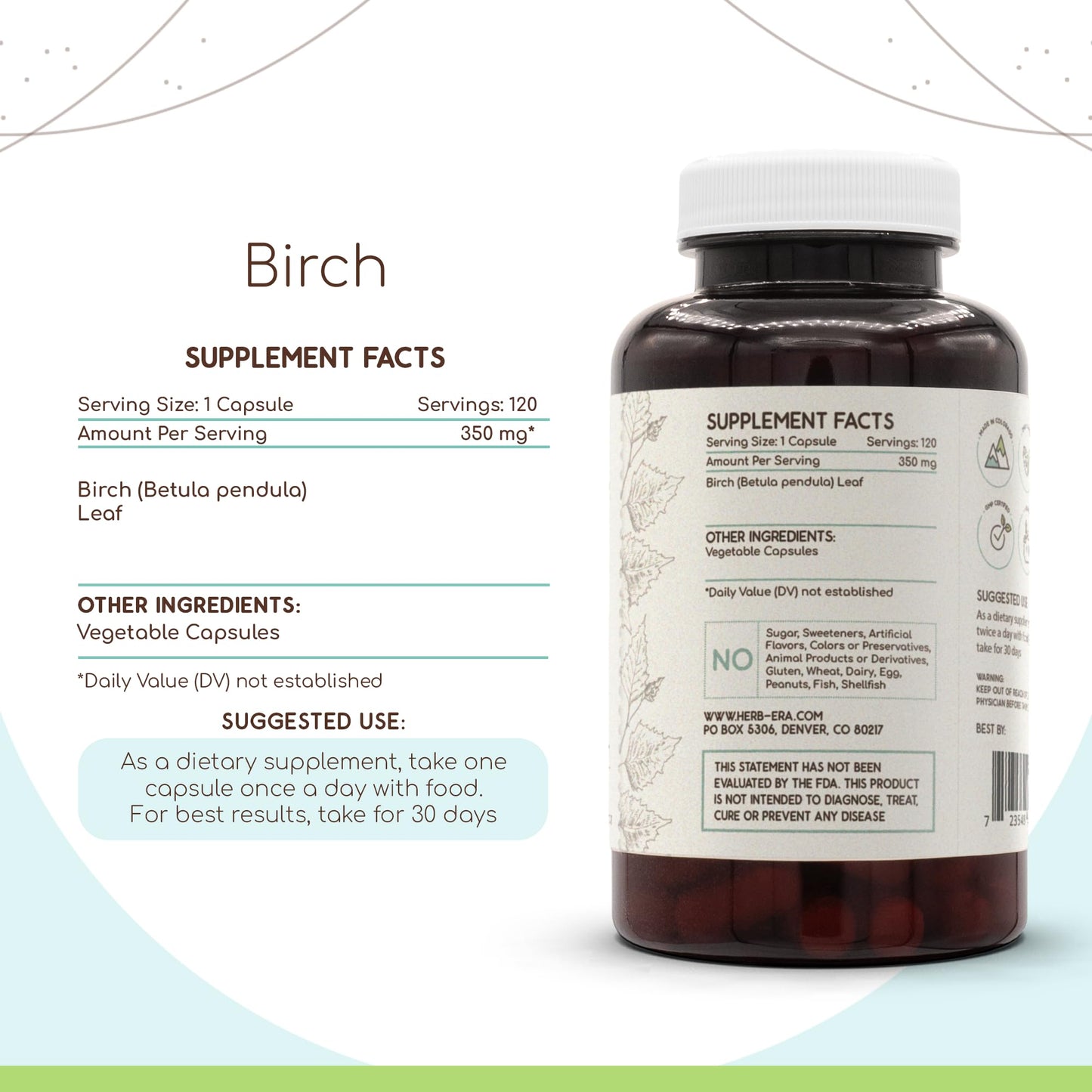 HerbEra Birch 350 mg Capsules, 120 Count